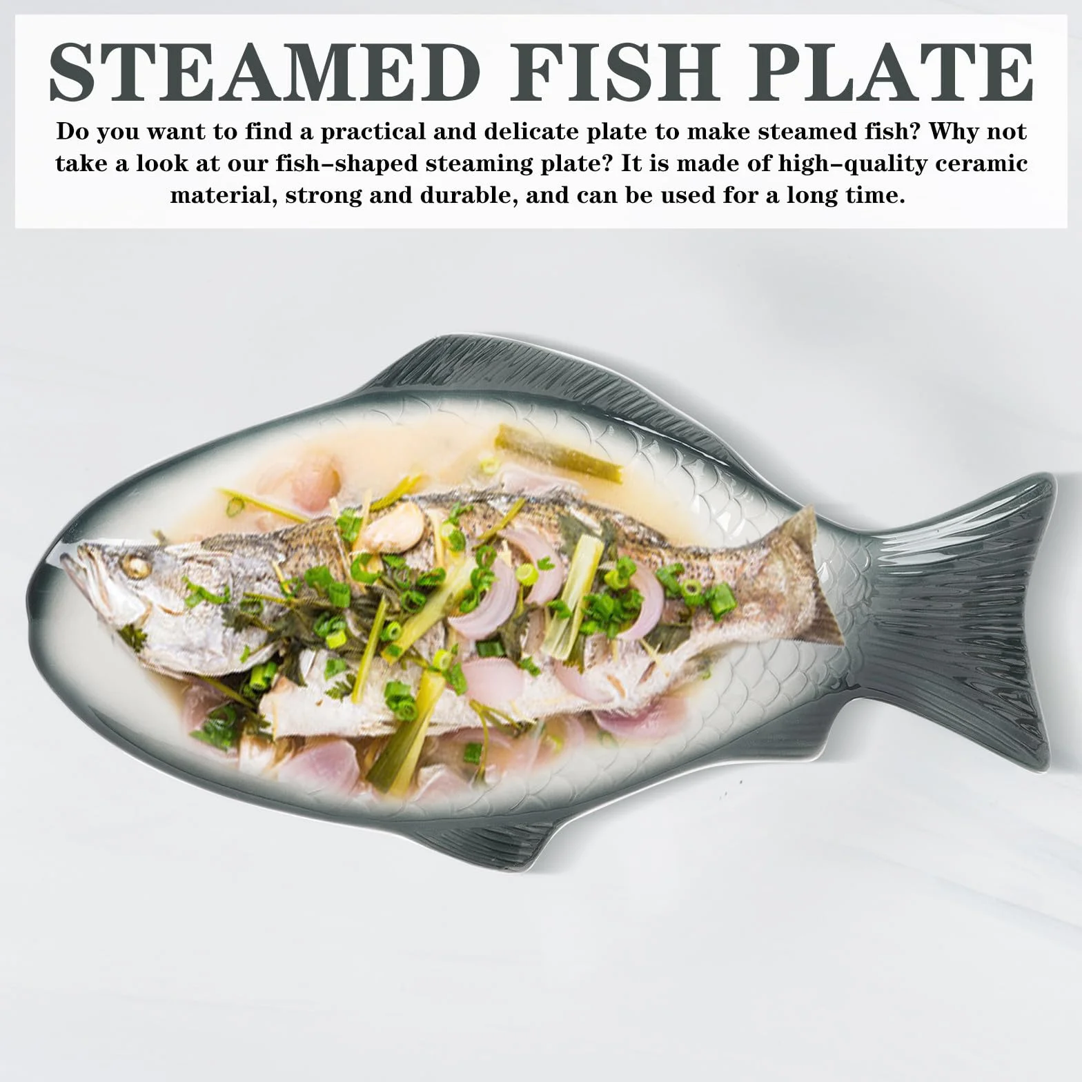 DOITOOL Plato de Pescado de Cerámica Forma Delicada, Bandeja Elegante para Servir Mariscos en Mesa Festiva, Diseño Atractivo y Funcional