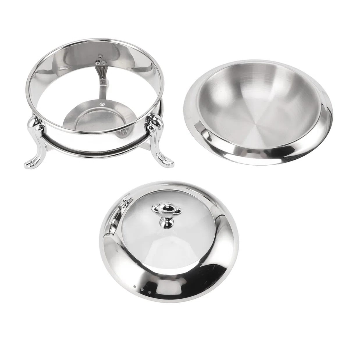 Juego de Buffet para Chafing Dish, Calentador de Buffet Redondo Portátil con Tapa, Calentador de Comida de Catering de Acero Inoxidable para Fiestas, Bodas, Cumpleaños (22cm)