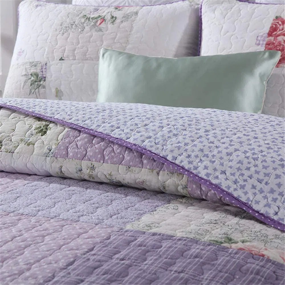 Colcha Patchwork para Cama 150 O 180, Edredón Morado Algodon, Patchwork Reversible para Matrimonio Verano King Size,