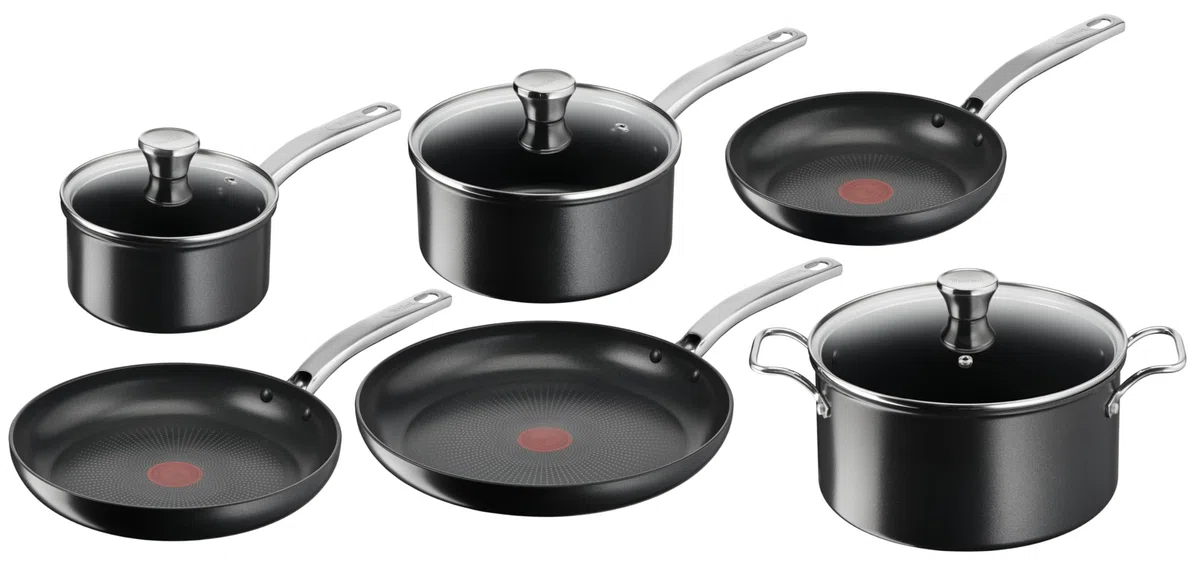 Tefal – Juego de 6 piezas, Sartenes y Ollas, Inducción, Antiadherente, Mango Resistente, Indicador Térmico Thermo-Signal, Intensium E589S617