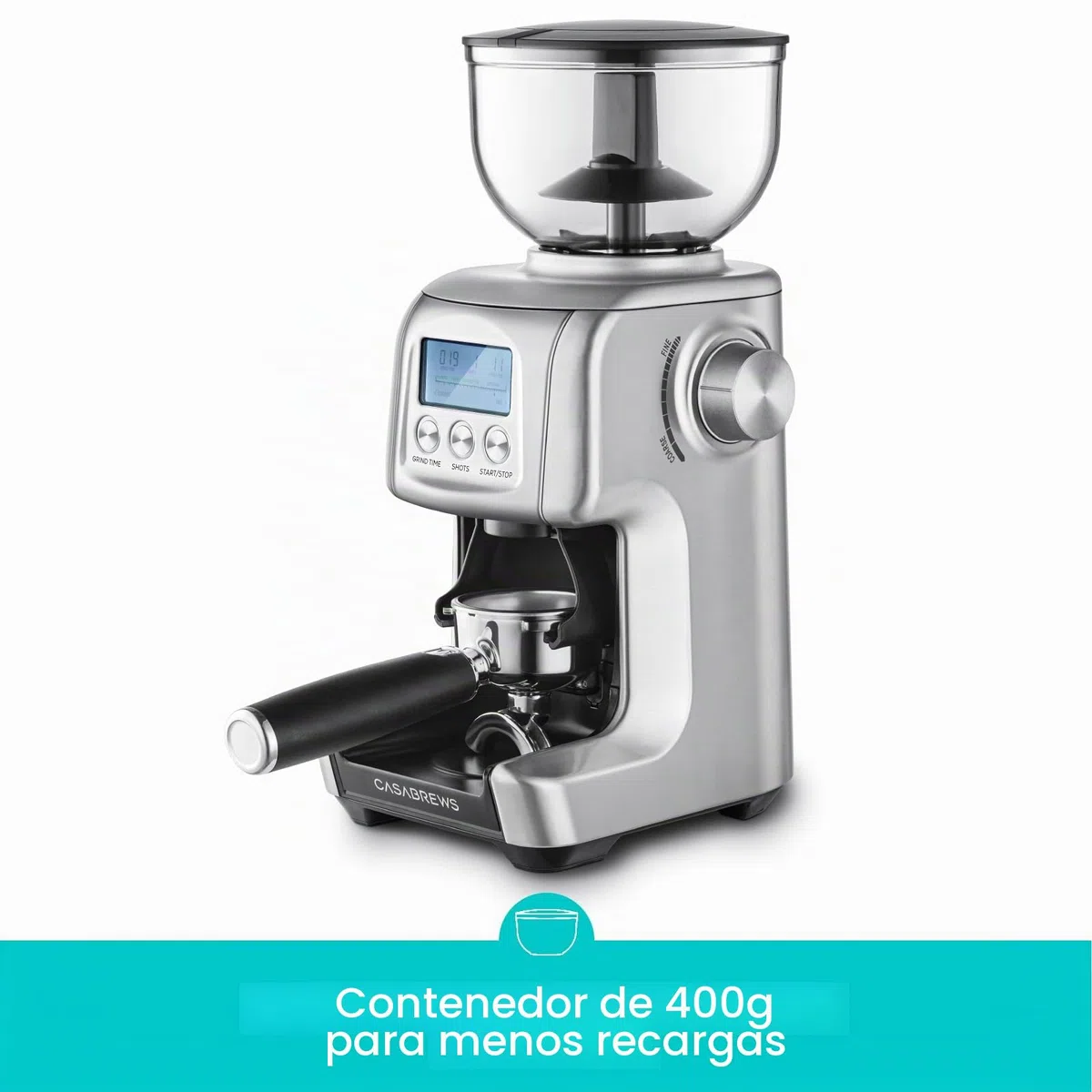 CASABREWS Molinillo de Café Eléctrico con 77 Niveles de Molido, Muelas Cónicas de Acero Inoxidable, Soporte Desmontable y Contenedor, Ajuste de Espresso a Prensa Francesa