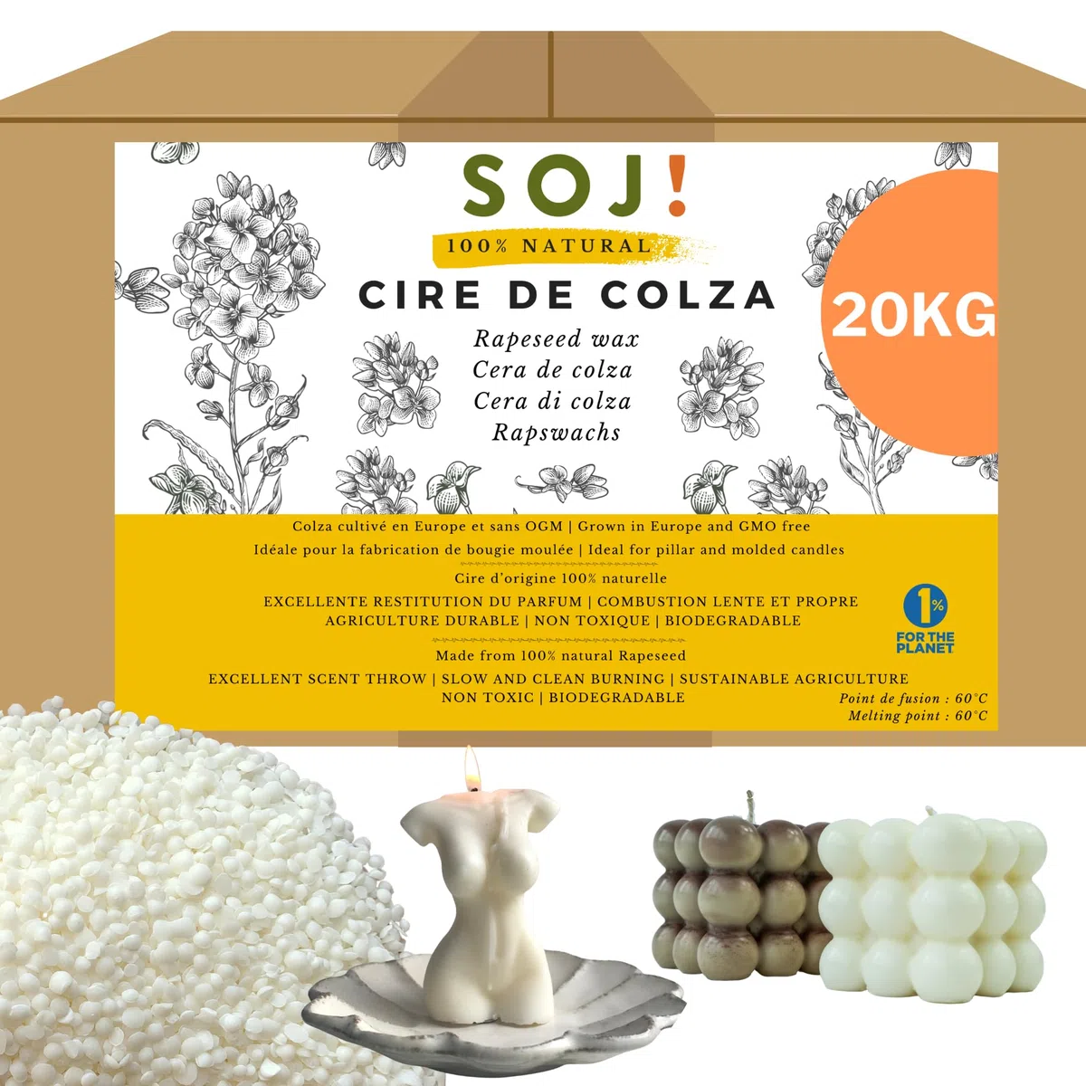 Cera de Colza sin OMG para la fabricación de velas moldeadas, cera de vela (20KG)