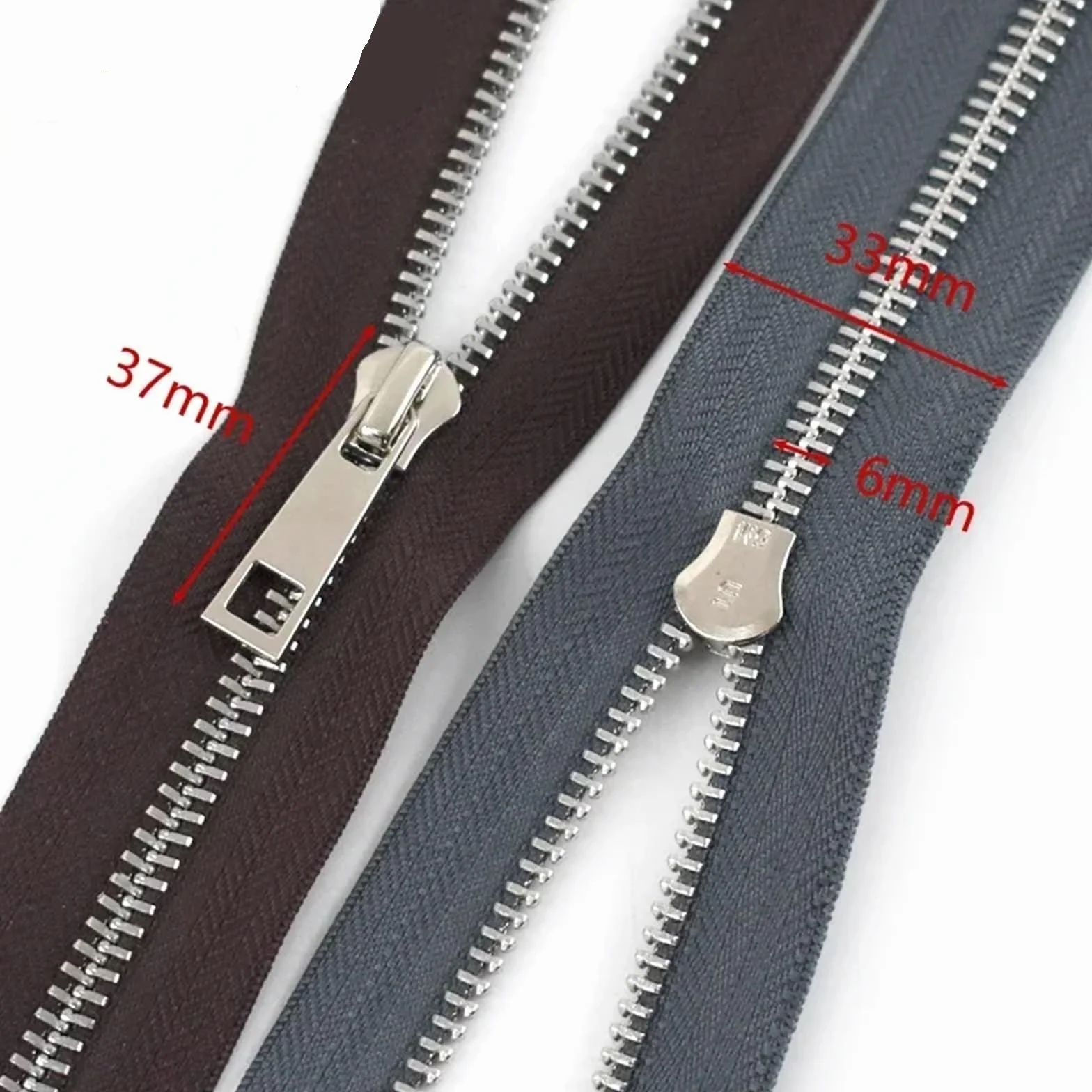 Cremallera de metal 5 #, 40/50/60/70/80 cm, apertura simple, dientes plateados, ropa, cierres de coser(60 cm, 5 # – 10 unidades)