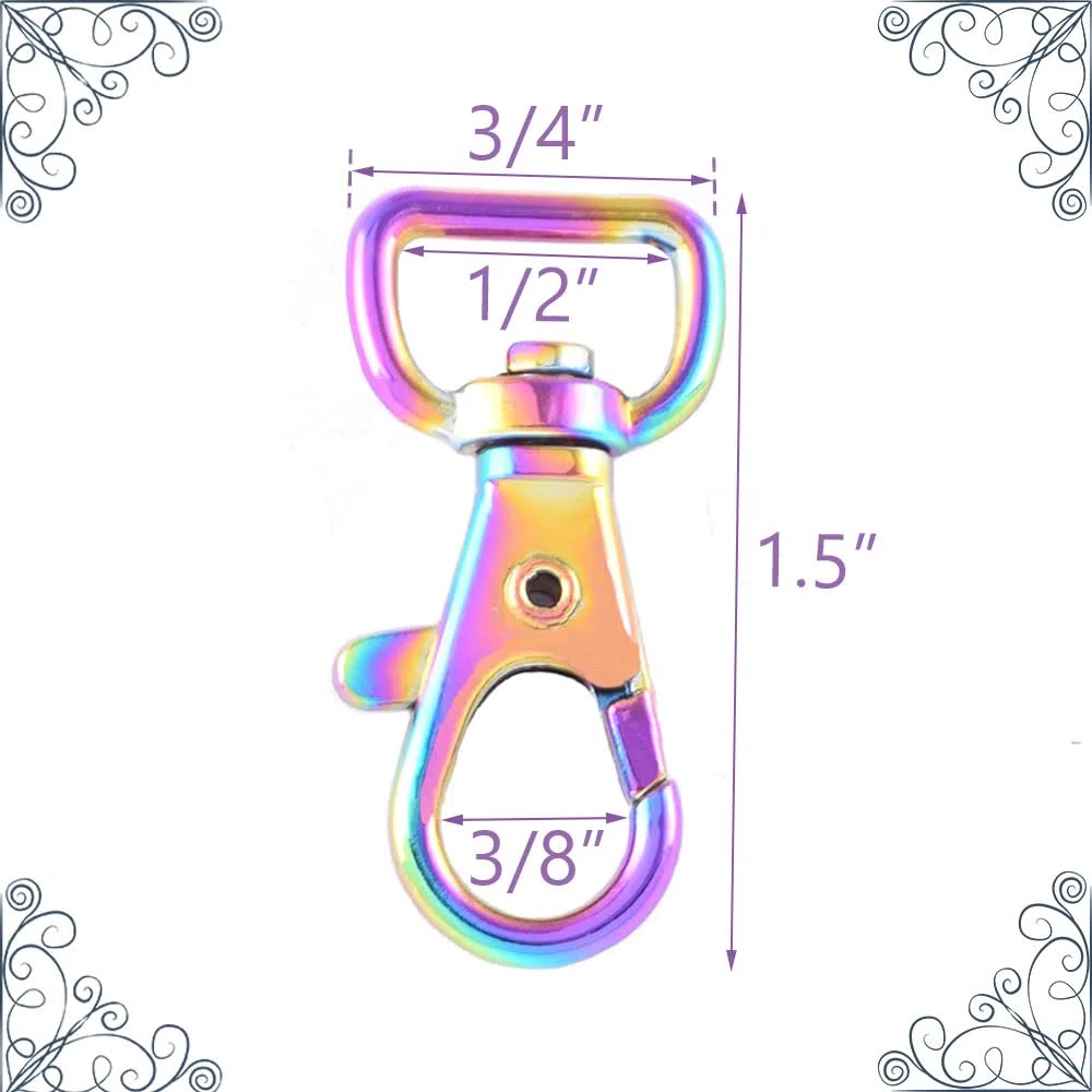 Cierre giratorio de arco iris con mosquetón de 1,27 cm para llavero, base de llavero, clips de cincha, accesorios para bolso, accesorios para manualidades, joyas, 20 piezas (arcoíris)