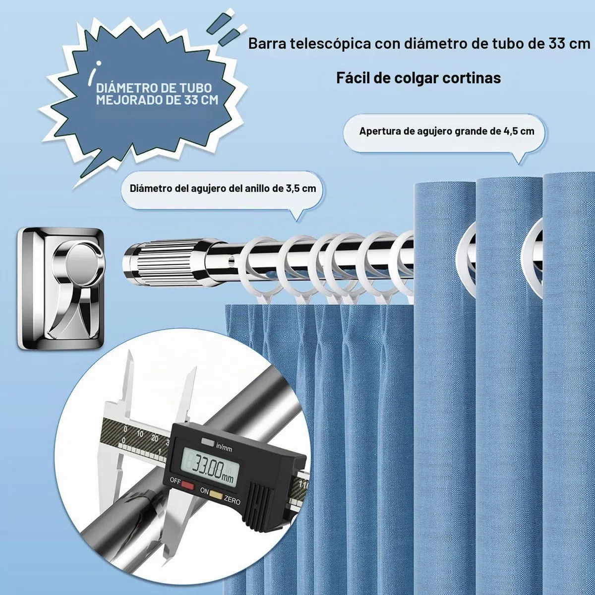 Barras de cortina, sin taladrar, 410-500 cm, 360-450 cm, 310-400 cm, sin taladrar, antideslizante, barra de cortina, barra de sujeción, barra telescópica, para baño, armario, ventana, diseño de