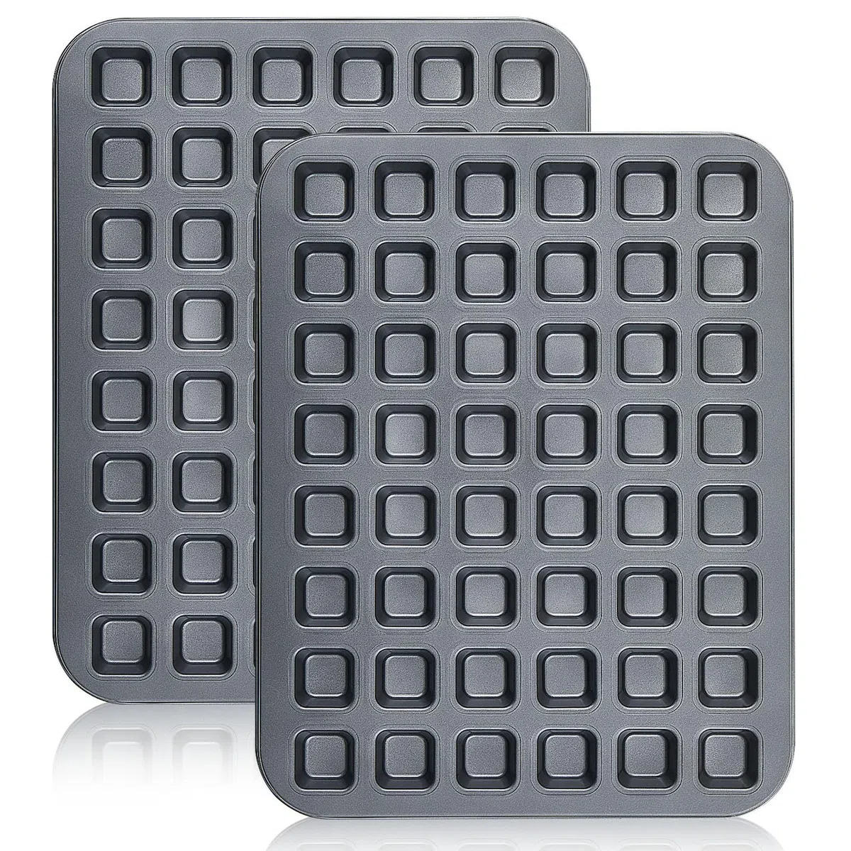 Teenyyou 2 mini moldes antiadherentes de acero al carbono de 48 cavidades para magdalenas, mini moldes para magdalenas, bandeja para magdalenas para hornear tartas de queso, cuadradas, suministros de