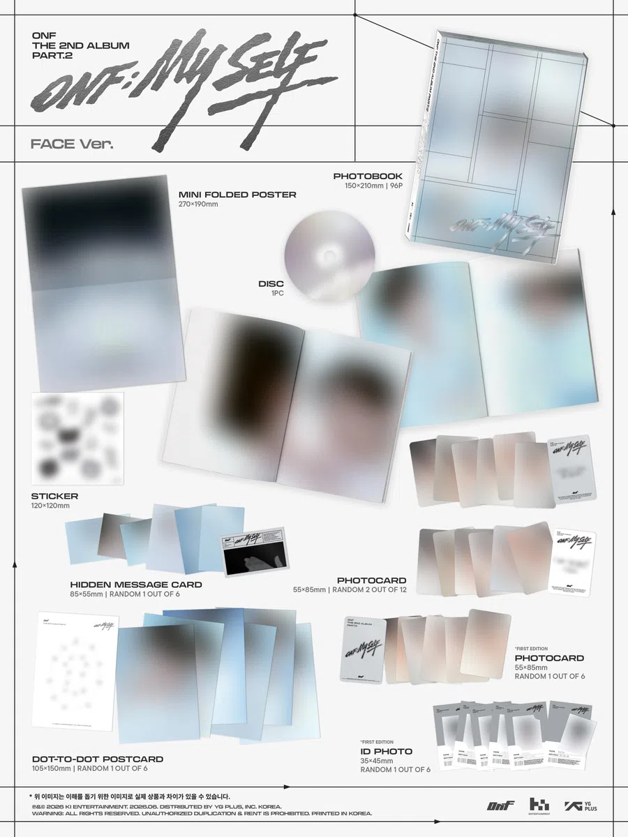 (Juego completo: 3 álbumes de fotos + 6 cicatrices Digipack + 1 plataforma) ONF : My Self 2º álbum part.2 con seguimiento