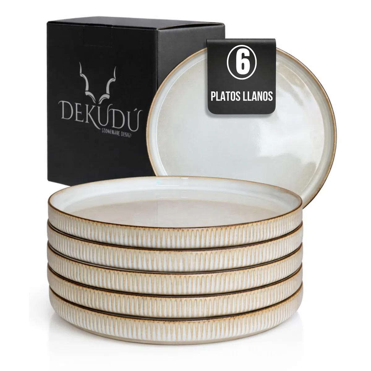 Platos Vajilla Platos Llanos Ceramica de Gres de Calidad - Fabricados a Mano - 6 Piezas de 26 cm - Gran Dureza Aptos Lavavajillas Microondas - Estilo Moderno - Color Beige