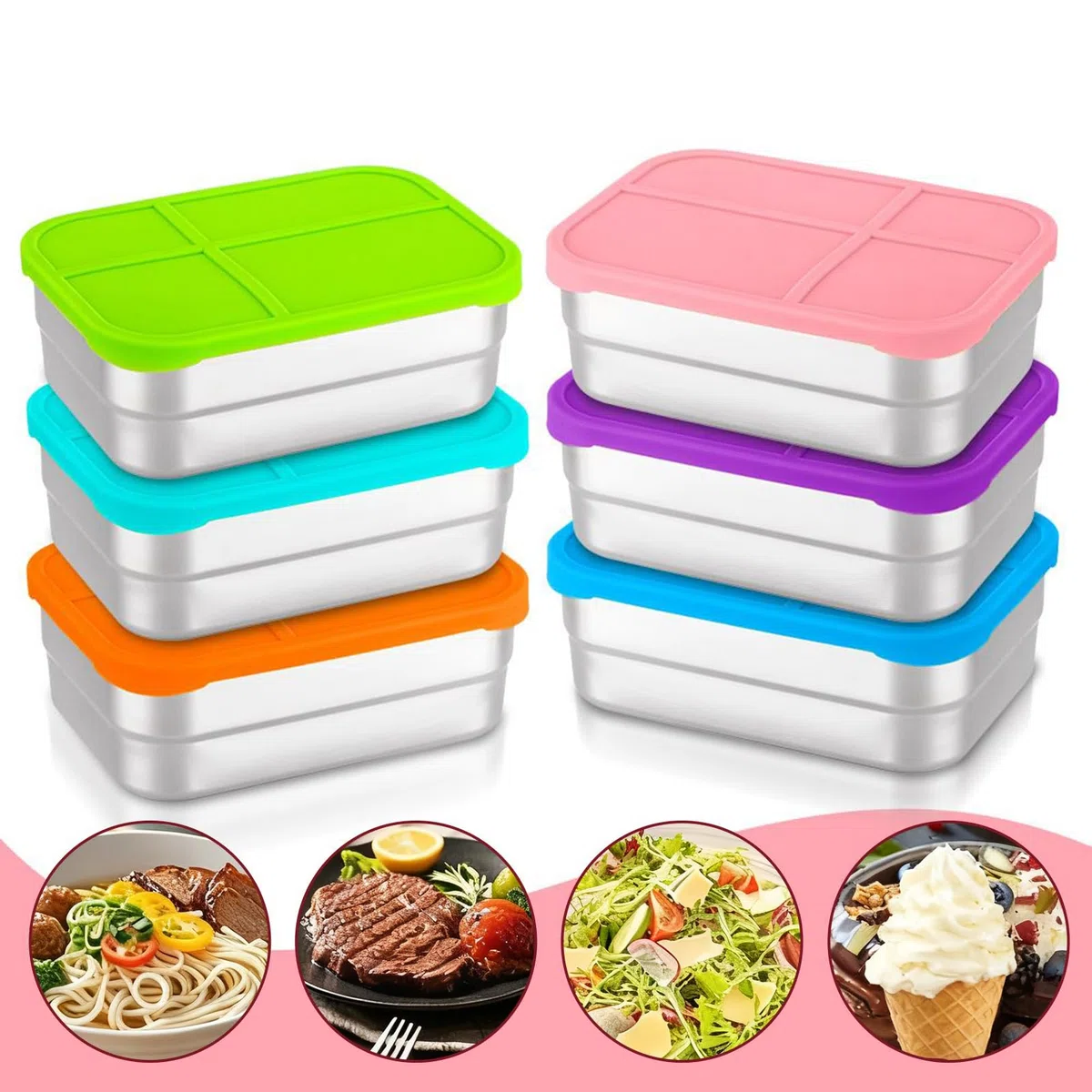 Envases de Acero Inoxidable para Snacks 720ml Para Comidas Y Aperitivos | Apilable Para Alimentos Contenedor de Snack Portátil con Tapa de Silicona para Escuela, Viaje, Picnic, Deportes y Almuerzo