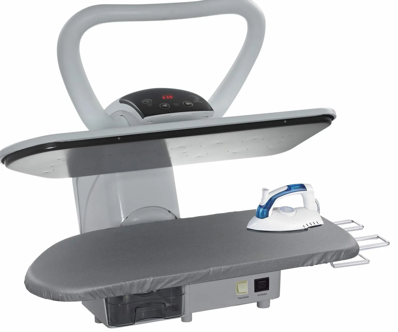 Prensa de planchado al vapor Speedypress 71HD-Plata/Negro profesional resistente de 68 cm con soporte