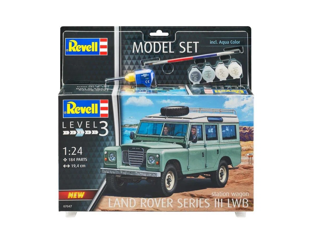 Revell Juego de Modelo 67047 Land Rover Series III LWB Station Wagon Escala 1:24, Kit de Modelo de plástico sin Pintar/sin Pintar con Pegamento Profesional Contacta, Pincel y Pinturas de Color