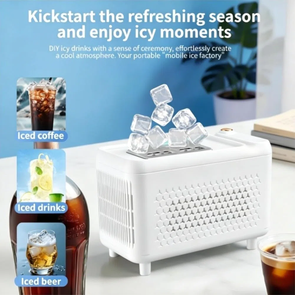 Máquina de hielo portátil para automóvil, refrigerador de camping de 12 V, máquina de hielo de viaje, máquina de hielo compacta, máquina de hielo para exteriores, equipo esencial para viajes