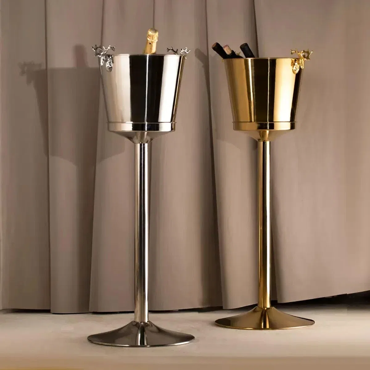 Cubo de Hielo Enfriador de Vino Independiente Grande Acero Inoxidable, enfriadores y Bodega con cubeta Hielo, Utensilios Cocina for Bar Cubo de Hielo frío para Barra(Gold)