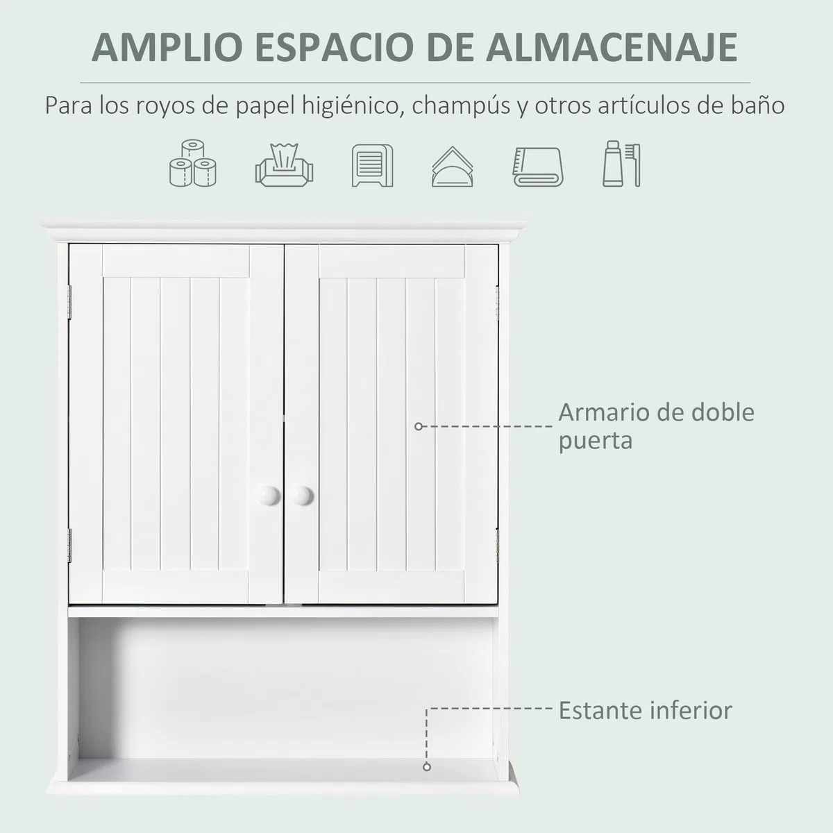 kleankin Armario Baño de Pared con 2 Puertas Estante Interior Ajustable y Compartimento Abierto Mueble Auxiliar Suspendido Multiusos para Cocina 60x20x70,5 cm Blanco
