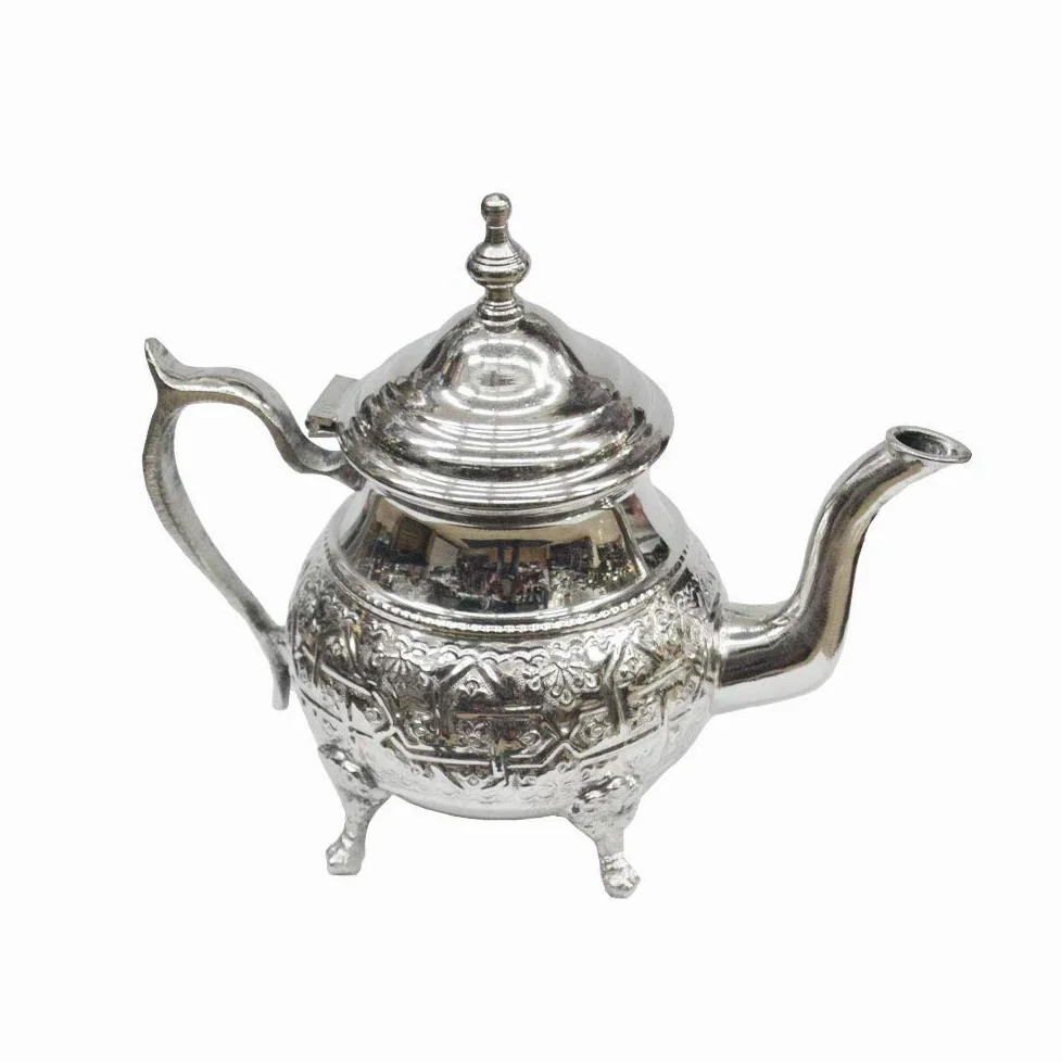 Juego de té marroquí completo. Tetera 750 ml bandeja 32 cm 6 vasos típicos de cristal