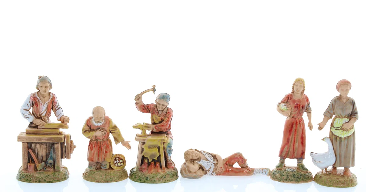 Moranduzzo Grupo de 24 Pastores para Belén de 6 cm – Mini 6 – Escala 1:32 – Figuras Irrompibles Acabadas a Mano, Escultor M. Landi, Made in Italy