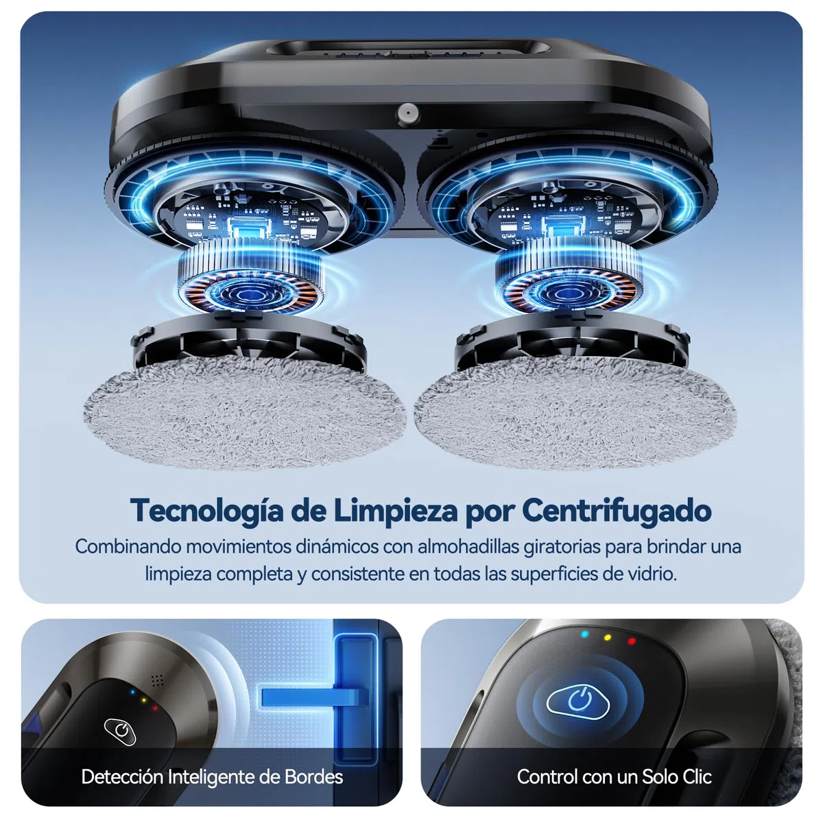 Robot limpiacristales con Función de Pulverización, Succión Turbo de 6500 Pa, 3 Modos de Limpieza y navegación Inteligente para una Limpieza eficaz de Ventanas, W23D