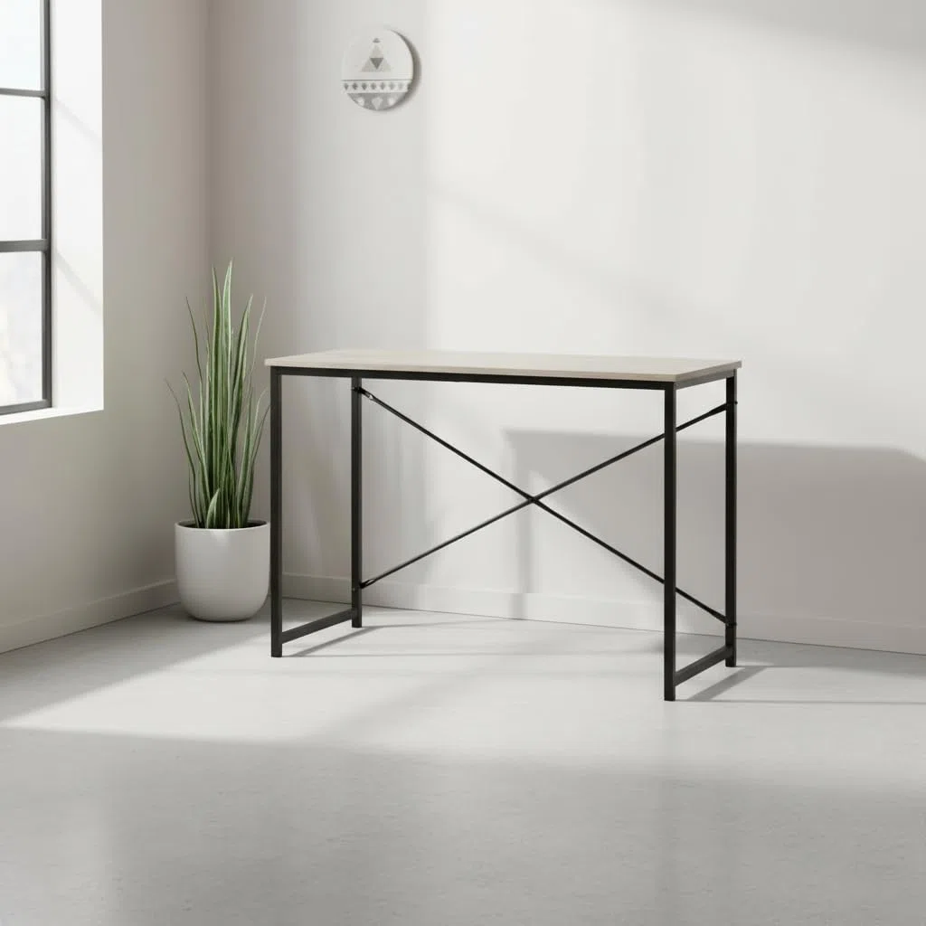 MOBLEKIT | Mesa Auxiliar Metal y Madera Negra 100x40x72 cm, Escritorio Auxiliar con Estructura Negra, Mesa Rectangular para Oficina, Salón o Dormitorio, Mueble Funcional y Estable para Hogar Moderno