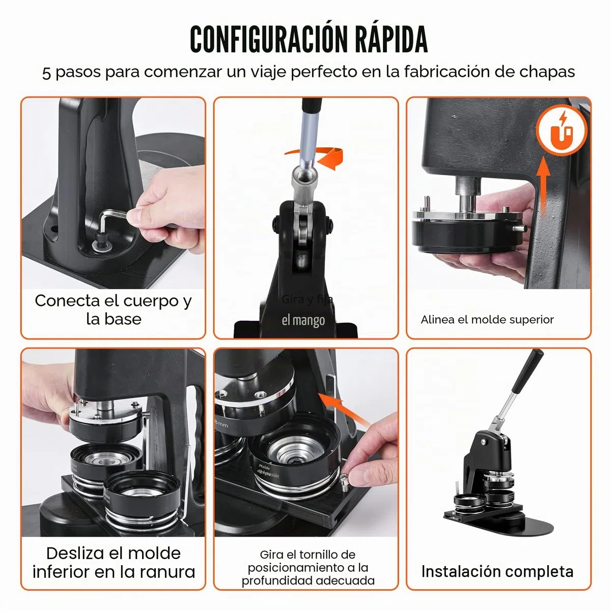 VEVOR Máquina para Hacer Botones de 32 mm y 58 mm Prensa para Chapas con 500 Kits de Botones con Libro Mágico y Cortador de Círculos Máquina para Hacer Chapas de Aluminio y ABS Kit de Personalización