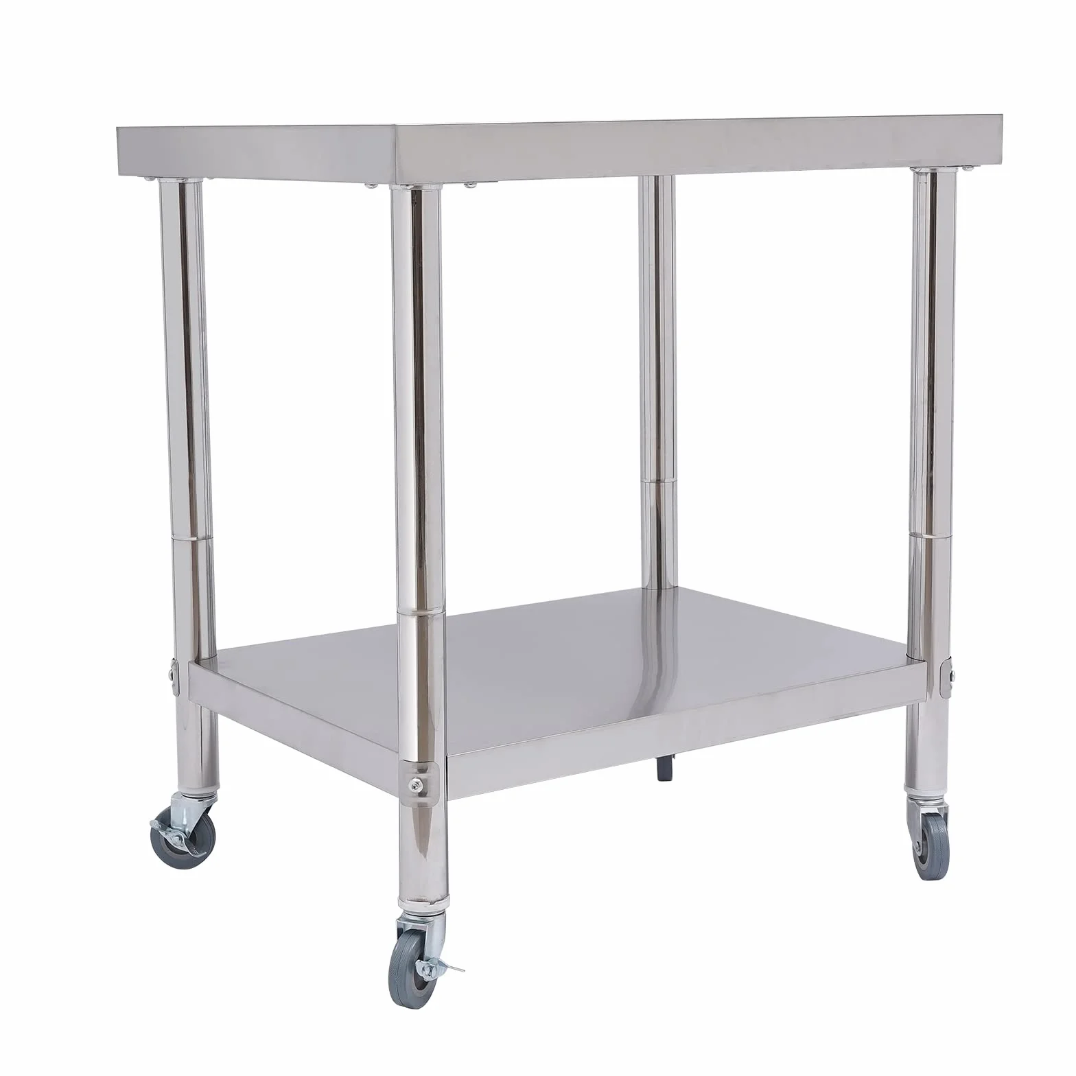 OUKANING Carro de servir de acero inoxidable de 2 niveles, mesa de trabajo de cocina de acero inoxidable con ruedas, mesa de acero inoxidable, gastronomía doméstica/comercial, capacidad de carga 300