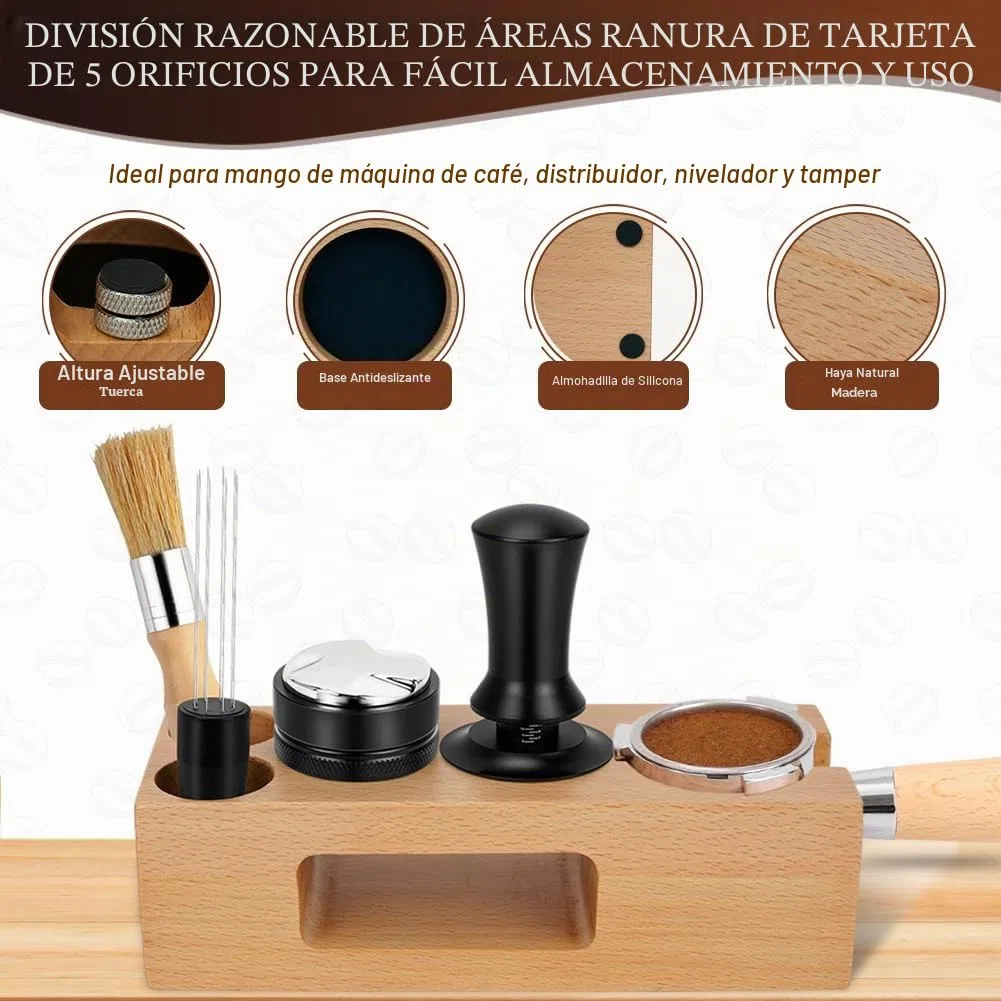Y-Step 51mm Espresso Tamper Set con Tamper Estación, 5 en 1 Café Accesorios, con Distribuidor de Café Espresso, Agitador de Espresso, Estación de Apisonado, Cepillo de Limpieza de Café
