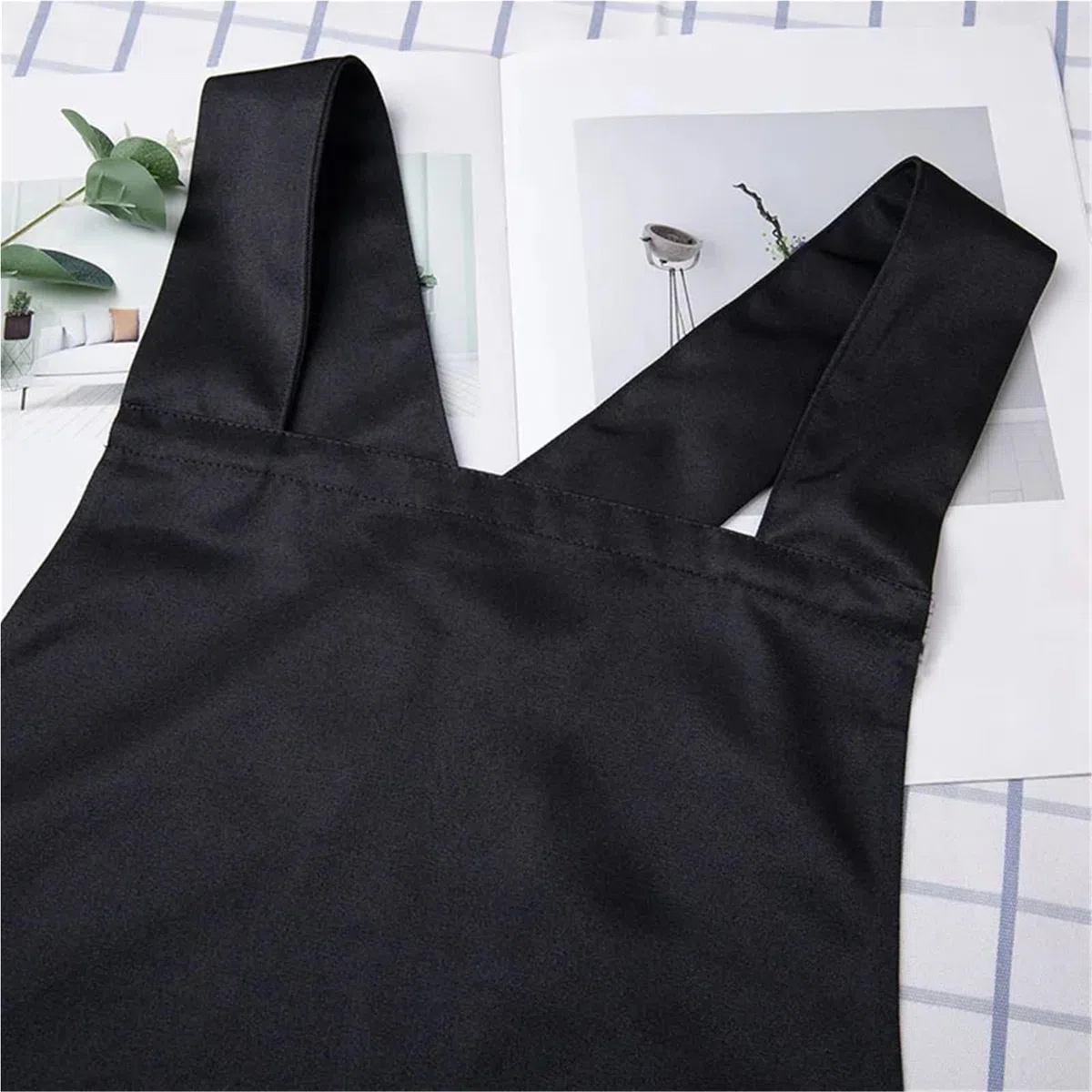 Delantal De Cocina Delantal con pechera ajustable, 2 uds., con bolsillos, delantales de cocina for mujeres y hombres, delantal de Chef con cuello Halter, delantal Simple, herramienta de cocina(Black)
