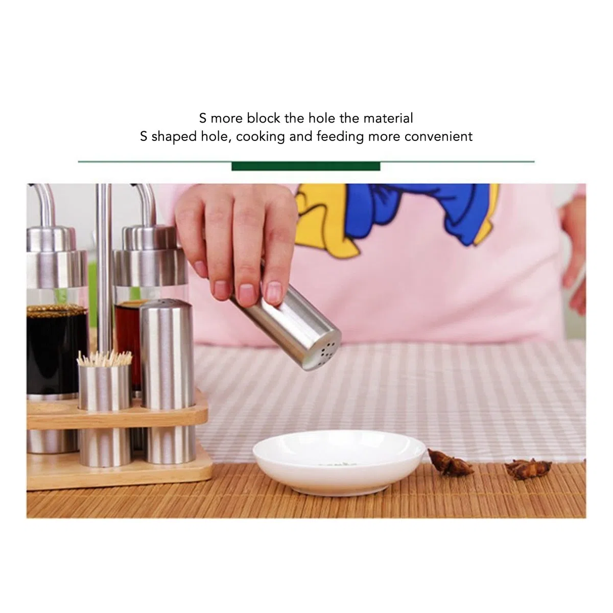 Set Dosificador de Aceite Y Vinagre, Juego de Vinagrera de Acero Inoxidable Y Vidrio de 6 Piezas que Incluye Botella de Vinagrera de Aceite, Salero Y Pimentero Y Estante de Madera para Cocina, Mesa