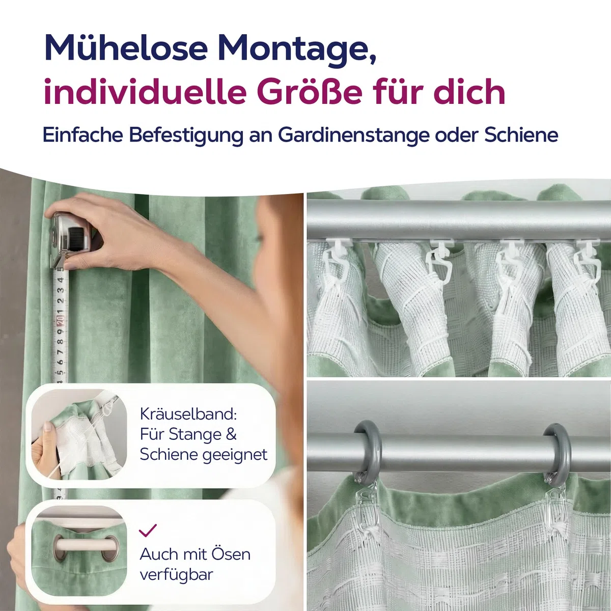 BEAUTEX Cortina de terciopelo con cinta fruncidora en U, opaca, 300 x 245 cm (ancho 300 cm, alto 245 cm, verde claro)