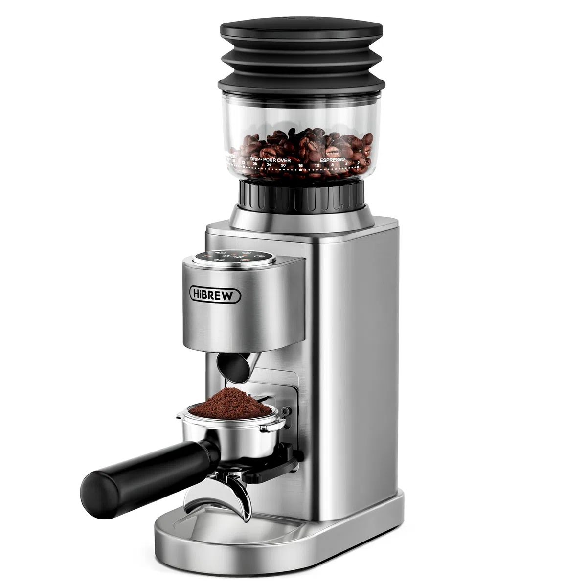 HIBREW G7 Molinillo de Espresso con fresado cónico, vaso dosificador magnético, carcasa metálica, 48 niveles de molienda - para Espresso, Moka Pots y café de goteo