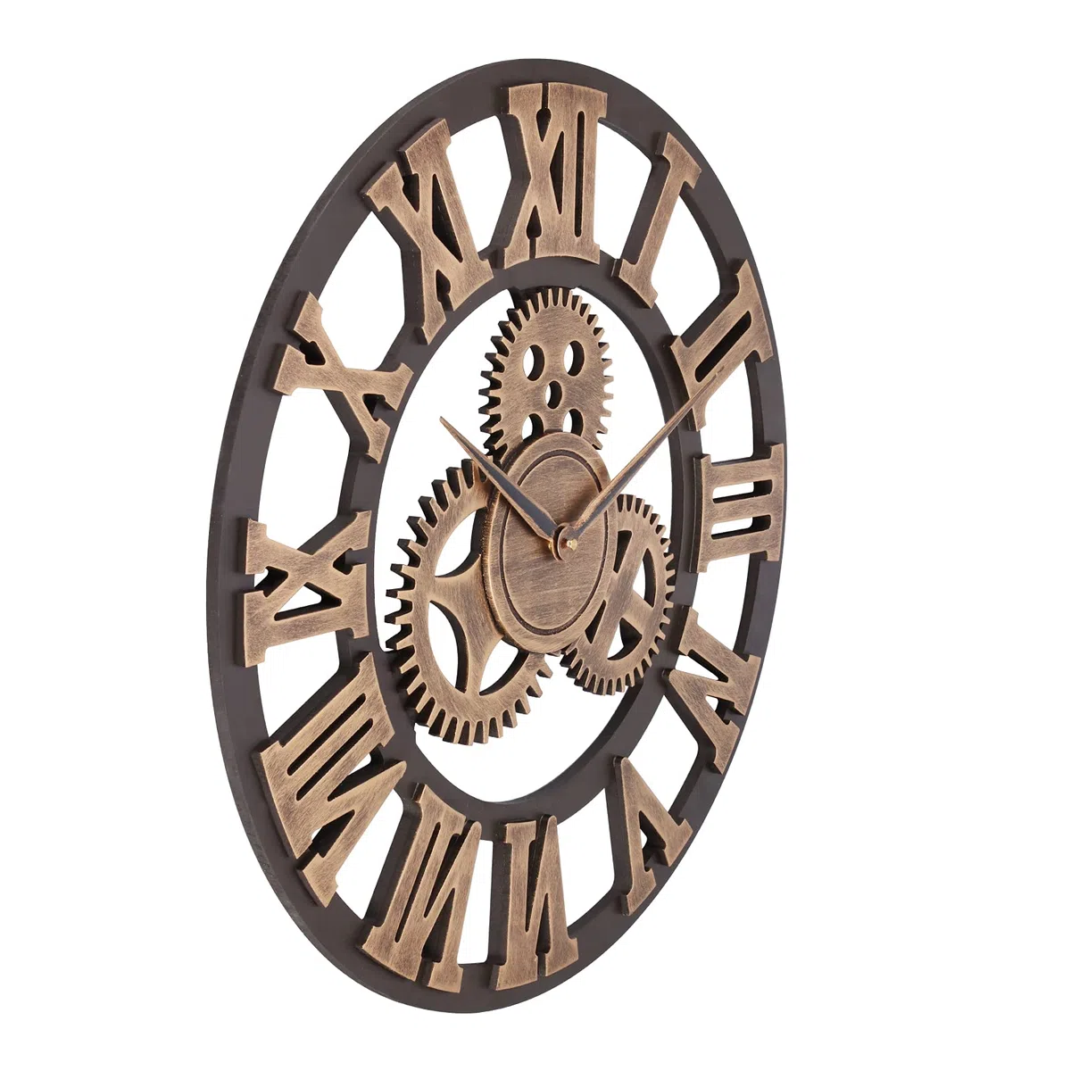 ACCSHINE Reloj de Pared Grande Salon Madera 60 cm Dorado Engranajes Industrial Silencioso Vintage Reloj de Cuarzo Números Romanos para Bar Cafetería