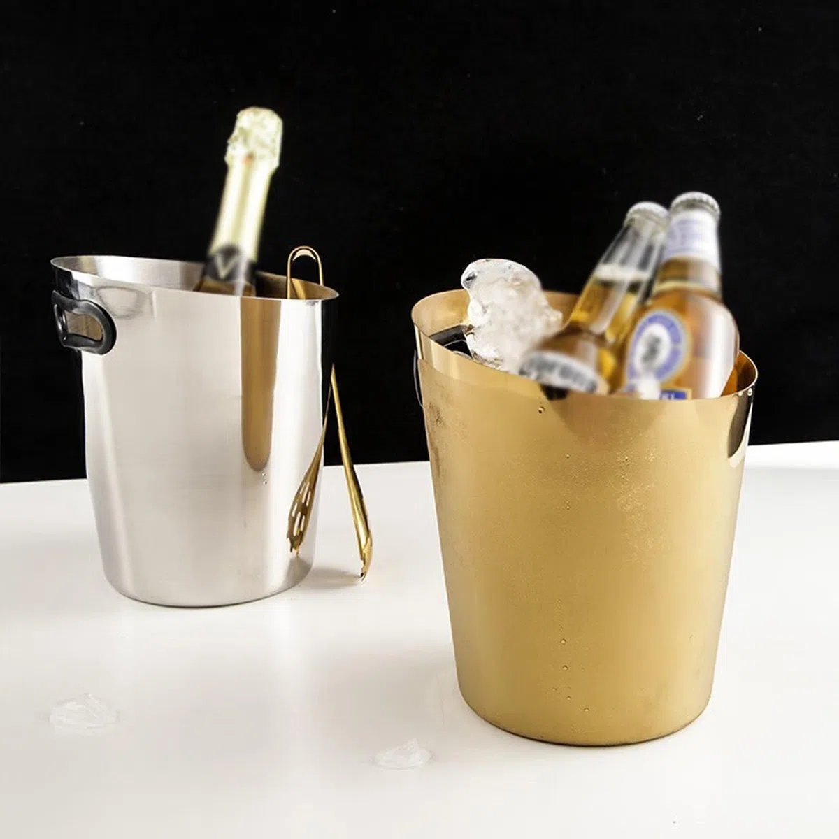 Bandejas Para Cubitos De Hielo Cubitera de acero inoxidable plateada for bebidas y fiestas, cubeta de hielo de 5 l, cubeta de vino, cubeta de almacenamiento de grado alimenticio for botellas de vino,