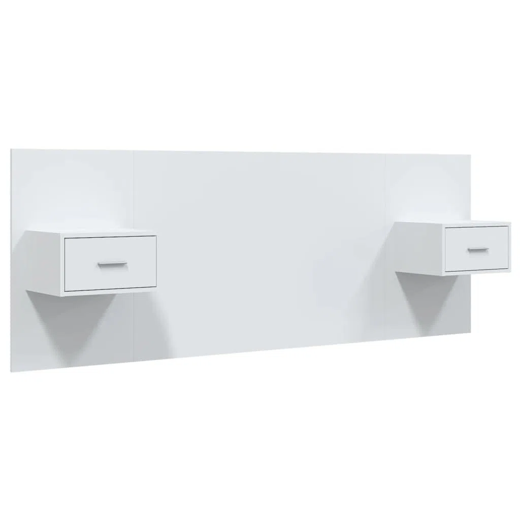 vidaXL Cabecero de Cama Cabezal Dormitorio Estructura Habitación Mobiliario Muebles Decoración Adorno con Mesitas Madera Contrachapada Blanco