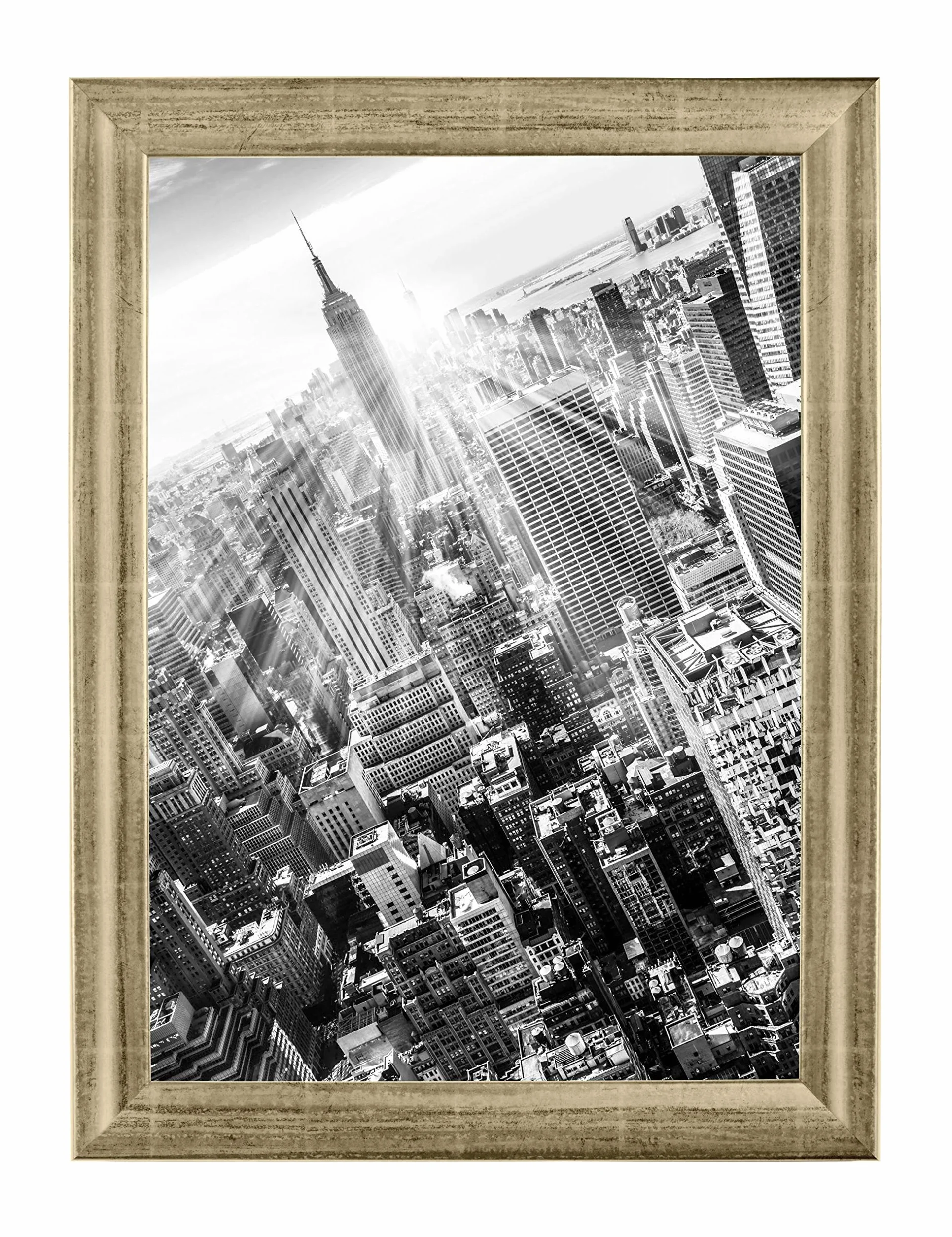 Marco de fotos FRAMO de madera 77 x 56 cm a medida - Hoja de Plata | Tamaño seleccionable | incl. cristal acrílico antirreflejos | Marco para rompecabezas | Foto | Póster