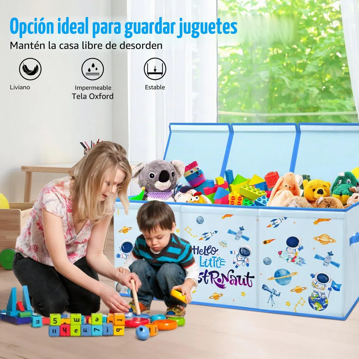 decalsweet Caja de Juguete Extra Grande con Tapa Abatible, Caja Almacenaje Oxford Plegable con Asa para Niños Niñas, Baúl Juguetes y Almacenamiento Impermeable Resistente, 96×32×40(Planeta Astronauta)