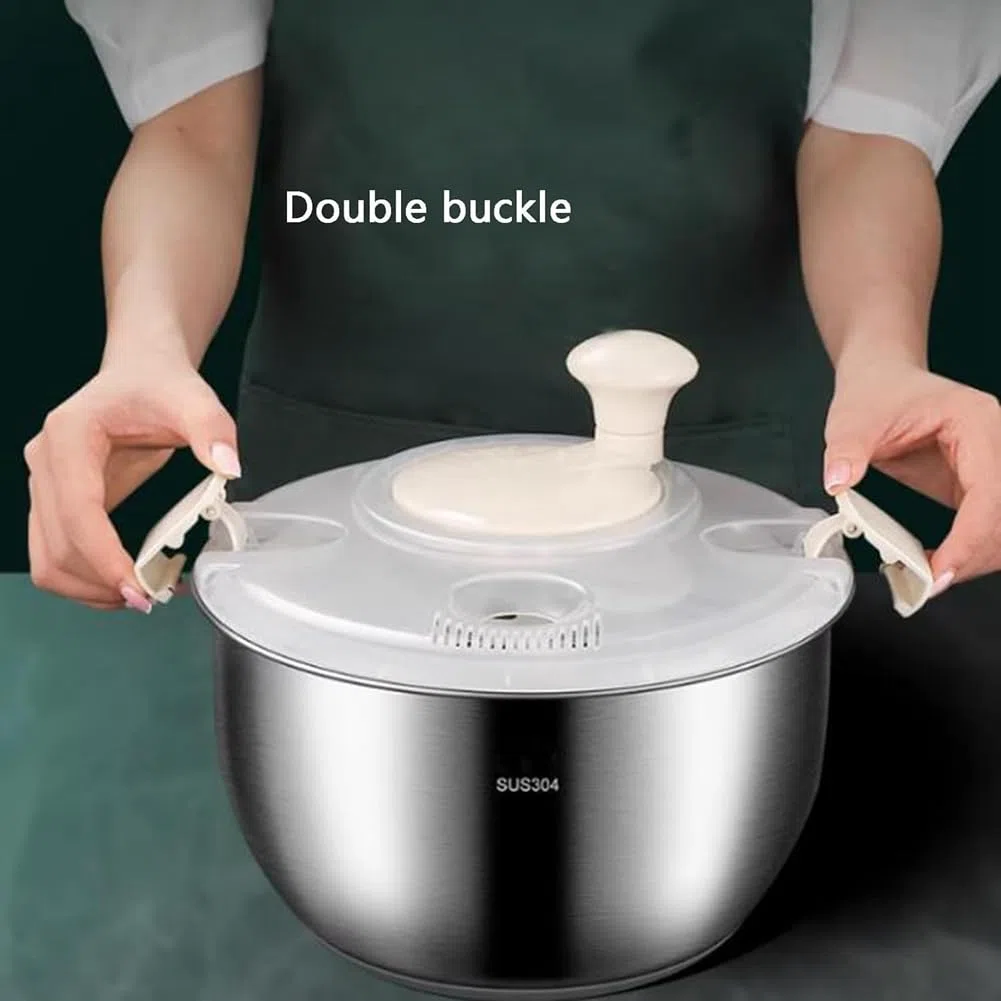 Centrifugadora Ensaladas 6 L, Acero Inoxidable, Grande, para Lavar Verduras, con Tapa Polipropileno, para Lavar Frutas, Centrifugar Pastas y Patatas Fritas, y Secar Ensaladas