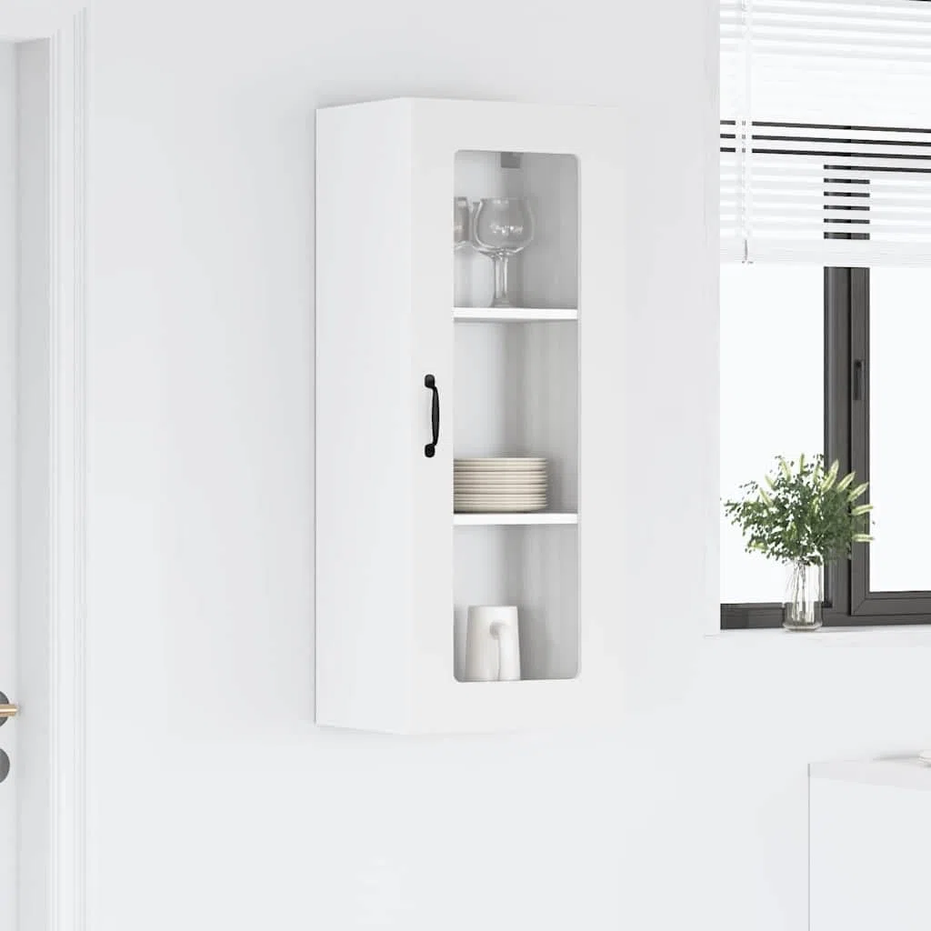 Armario de cocina de madera blanco 40 x 31 x 100 cm con puerta y 3 estantes, armario de pared para cocina y comedor, armario auxiliar versátil y organizador para vajilla y suministros
