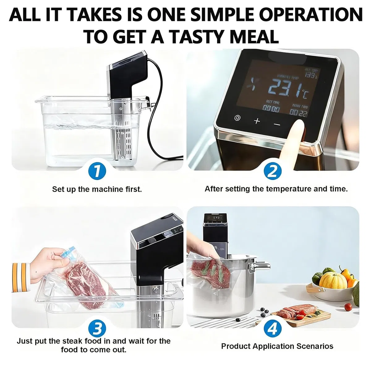 Cocina Profesional al vacío 1600 W, Calentamiento rápido y ultrasilenciosa, máquina de cocción de precisión para la Cocina doméstica, fácil de Guardar, Ideal para Comidas