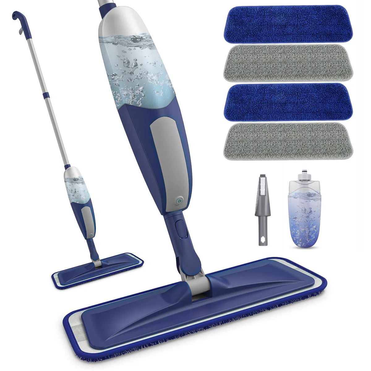 BPAWA - Mopas de pulverización para limpiar suelos, mopa de microfibra para suelos duros con pulverizador, mopa plana y seca para suelos laminados, azulejos de madera, vinilo, con 4 almohadillas