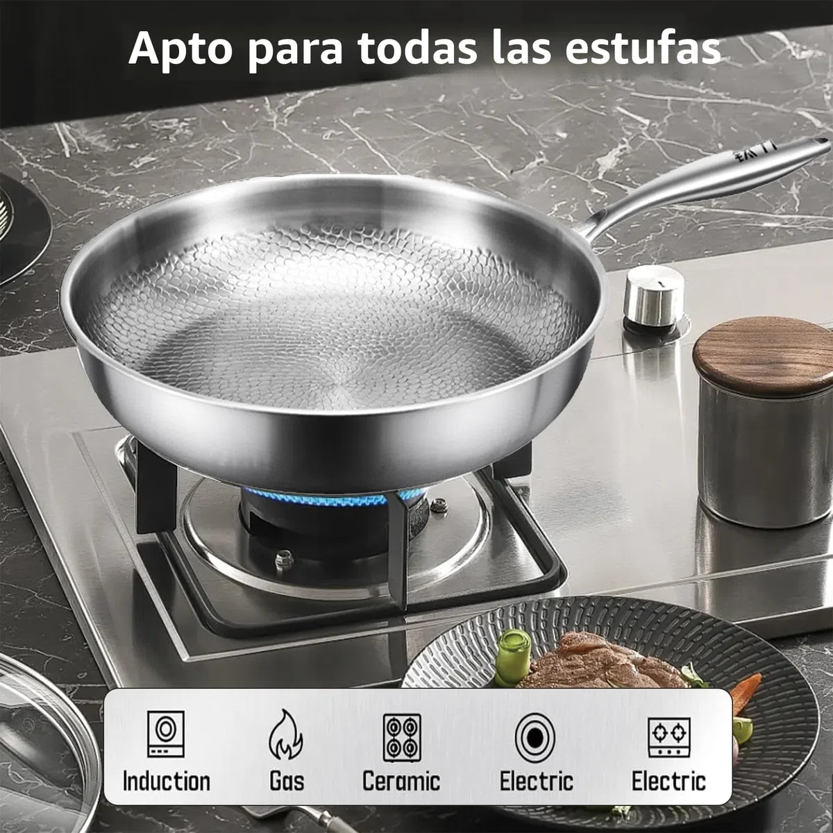 Sartén de titanio puro, sartenes de titanio puro martillado para cocinar, resistente a los arañazos, antiadherente, apta para lavavajillas, sartén martillada con tapa, compatible con todas las placas