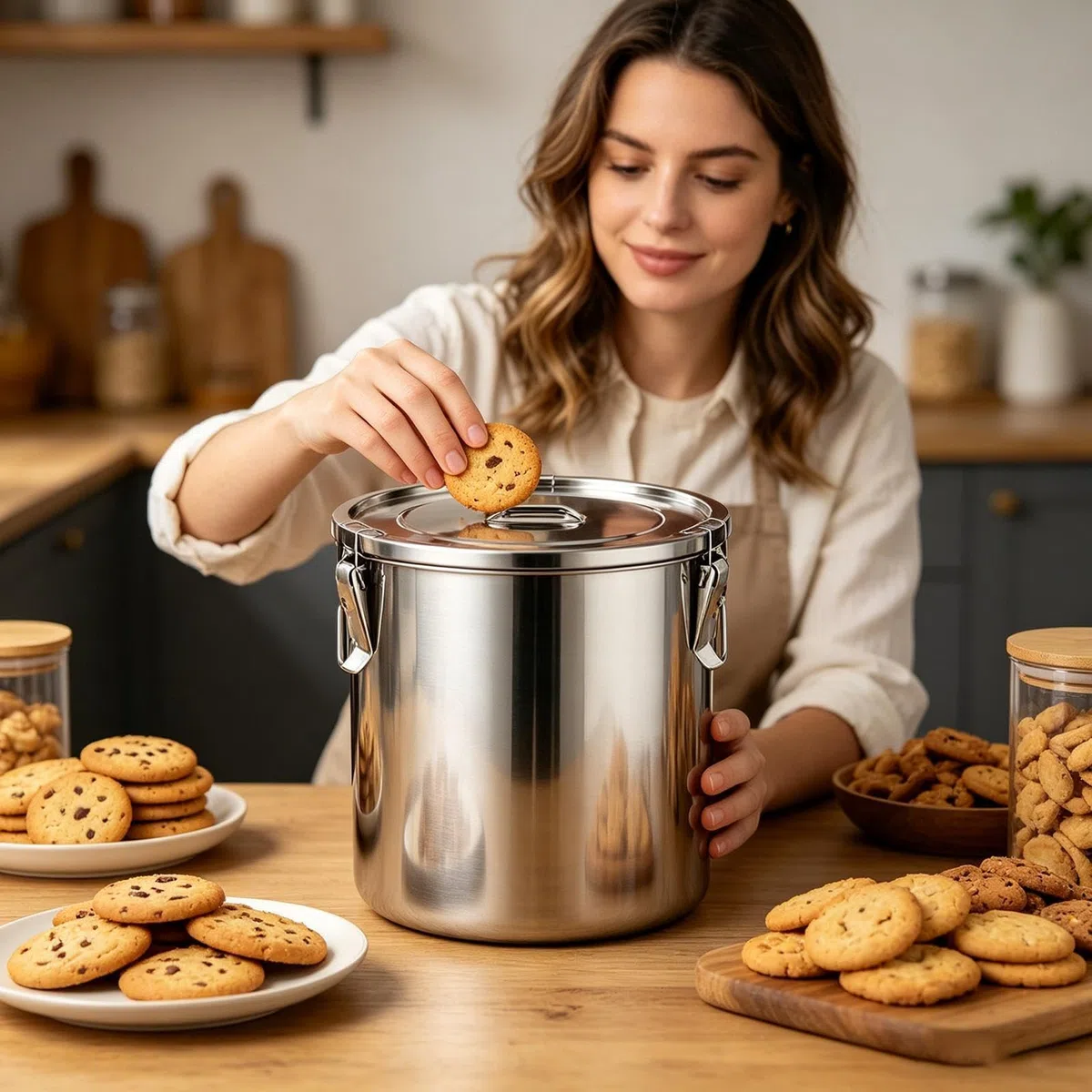 Contenedores de alimentos de acero inoxidable, de almacenamiento hermética de acero inoxidable de 12L con tapa - Contenedores de alimentos de metal | para cocina despensa de azúcar para hornear