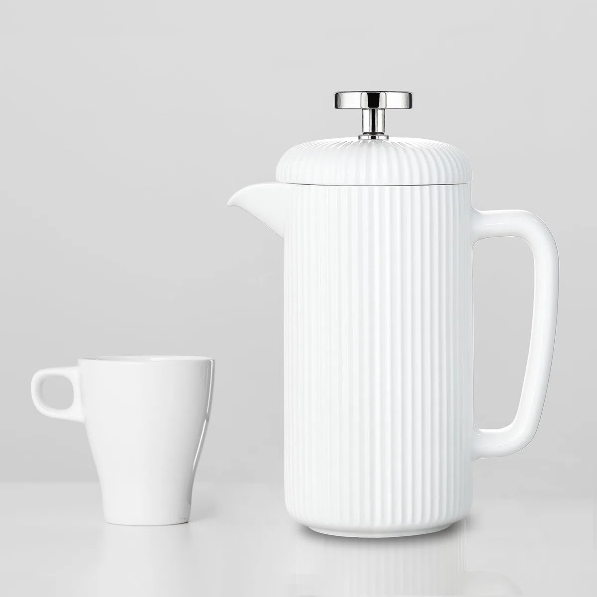 Easyworkz Cafetera de émbolo de porcelana de 1000 ml, con émbolo de acero inoxidable, color marfil