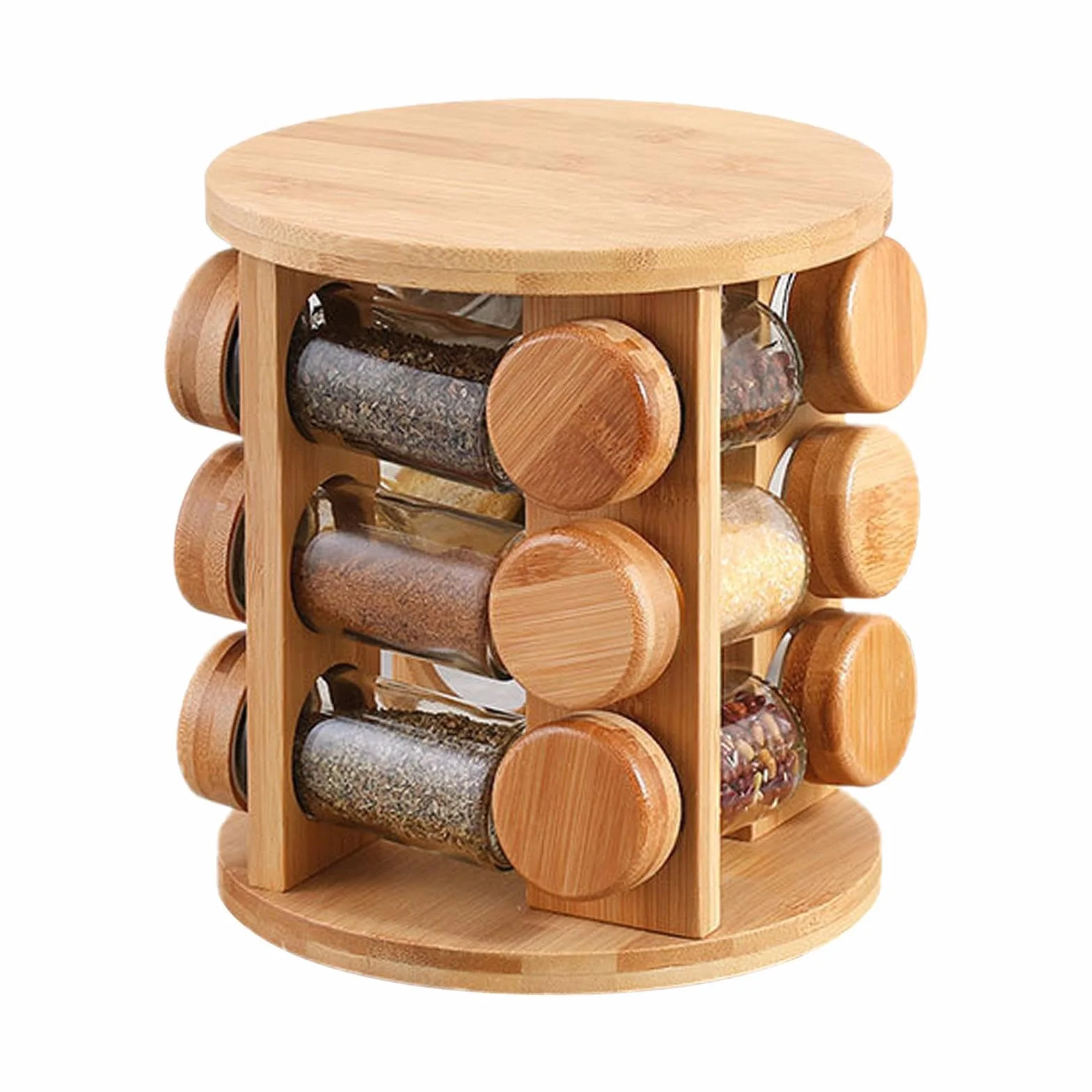 Soporte de condimentos giratorio - Soporte de olla de condimentos de madera para cocina - Estante de de condimento para tarros de sal y pimienta Cocineros caseros Amantes de la cocina