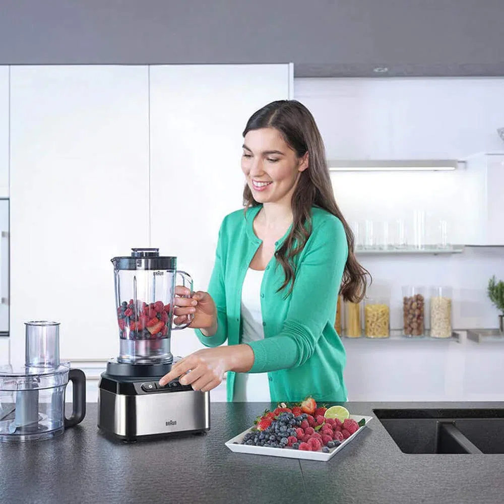Braun PureEase FP3233SI - Robot de cocina compacto con batidora de vaso de 1,2 l y cuenco de 2,1 L, fácil de usar, 2 velocidades y función de pulso, compacto, sistema EasyClick, color plateado