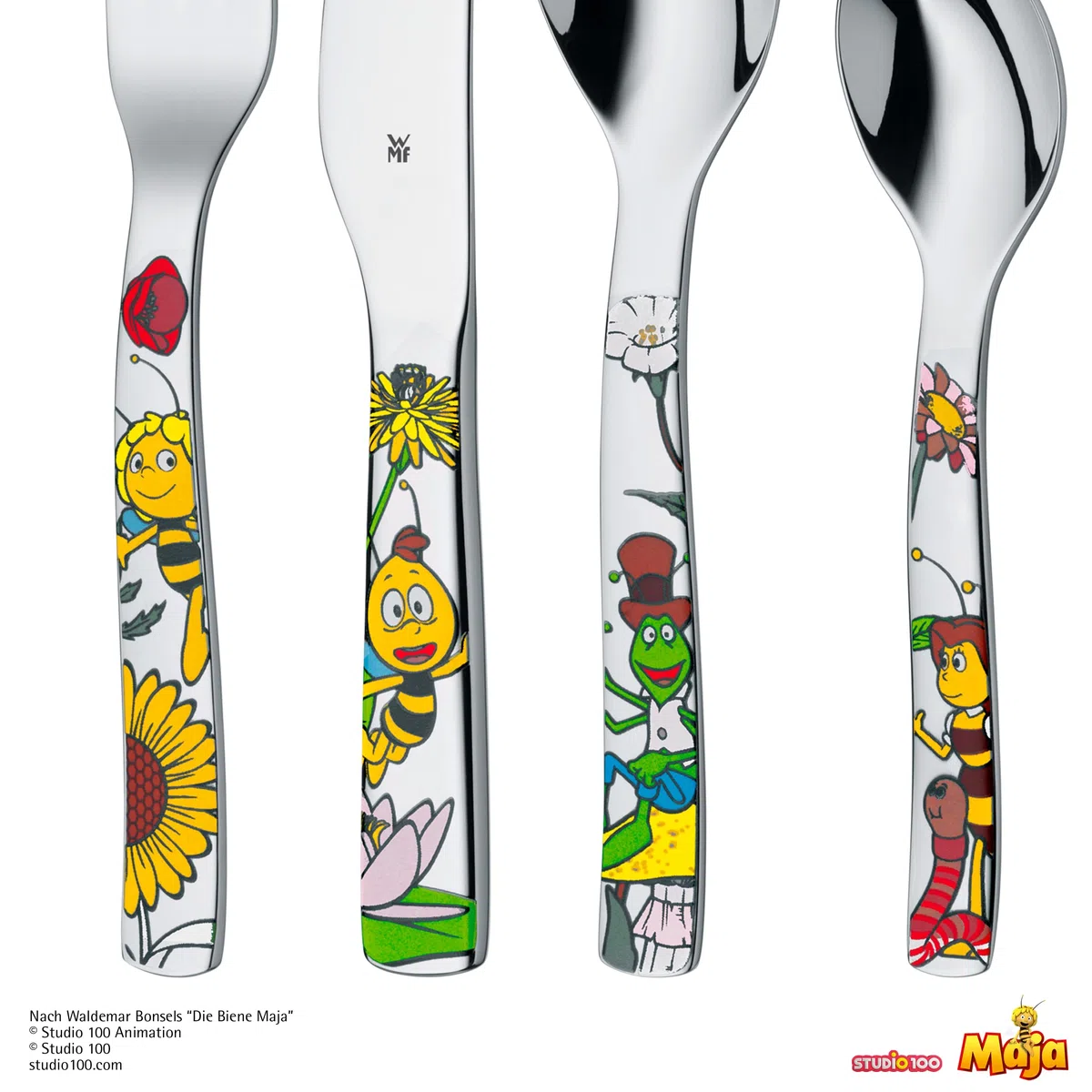 Cubiertos infantiles WMF Maya the Bee con grabado de nombre - precioso juego de cubiertos infantiles - regalos de bautizo personalizados con grabado ideas de regalo para niñas y niños a partir de 3