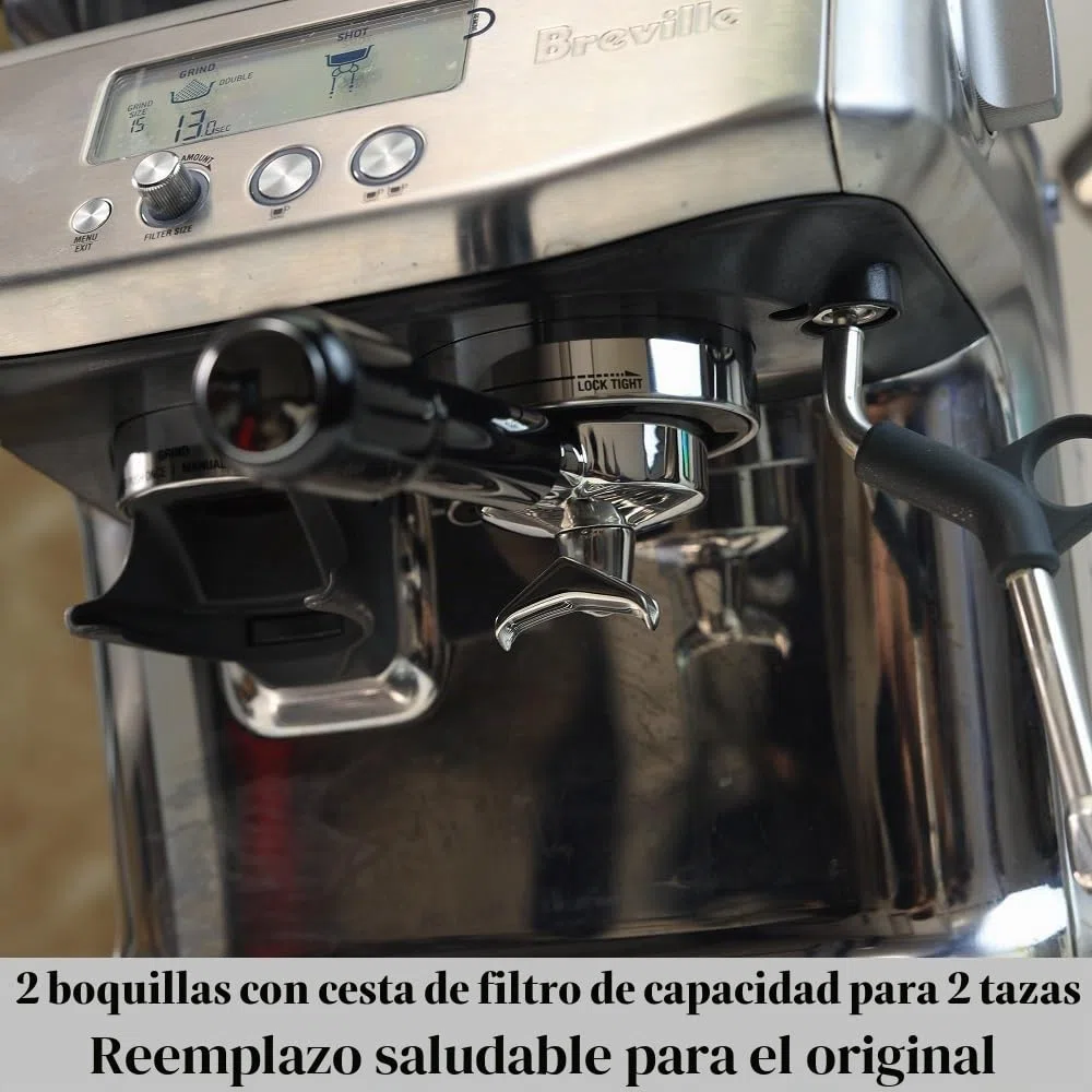 Portafiltro 54 mm doble caño para Sage/Breville Barista BES 870/878/880 cesta de filtro con madera ABS y portafiltros de acero inoxidable negro