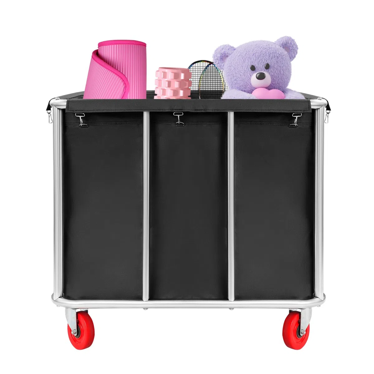 Carro para la colada, 90 x 65 x 80 cm, acero inoxidable, con ruedas, capacidad de carga de 200 kg, para hoteles, hospitales, lavandería (negro)