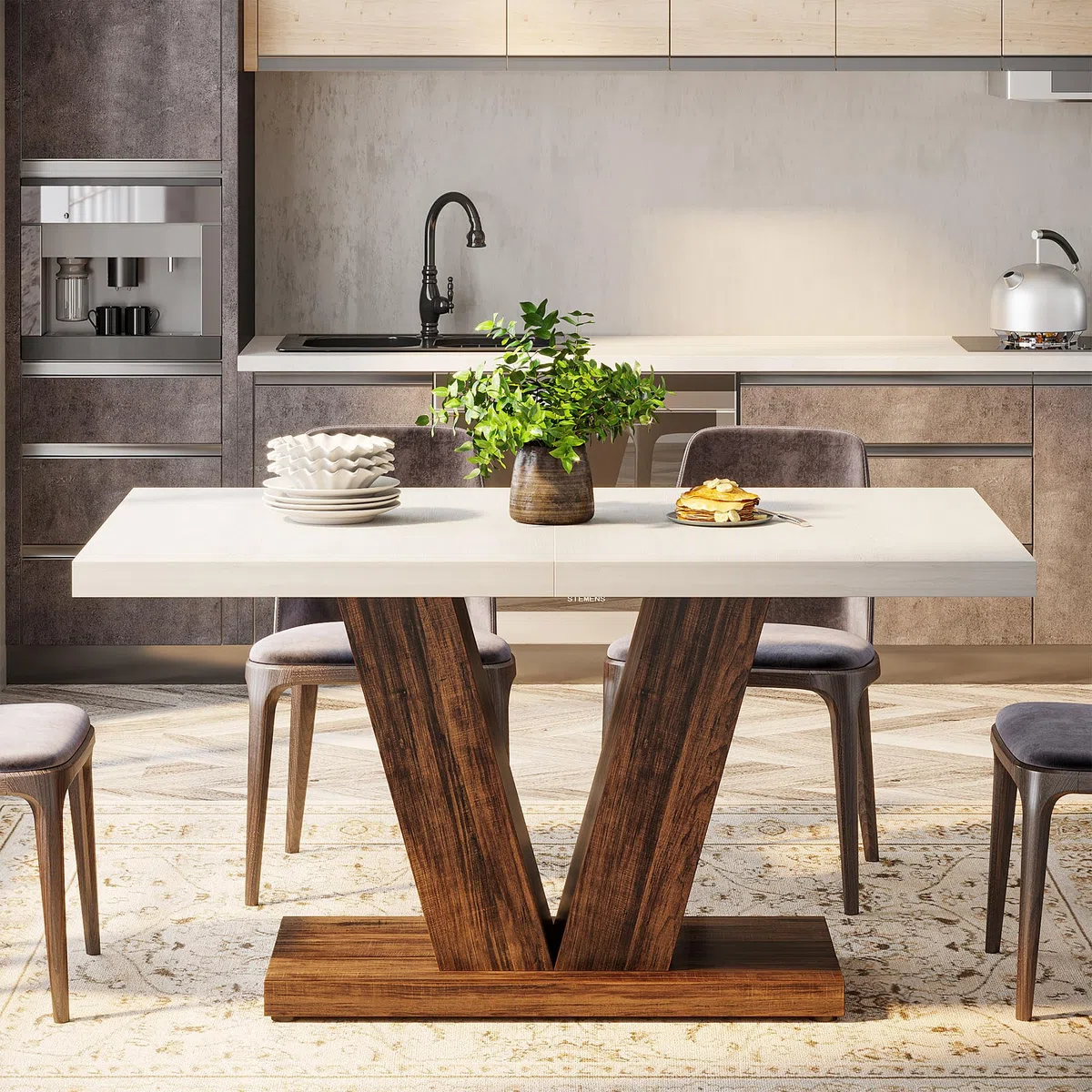 Tribesigns Mesa de comedor para 4 personas, mesa de cocina de 120 cm con base pesada, mesa de comedor de madera para casa o comedor