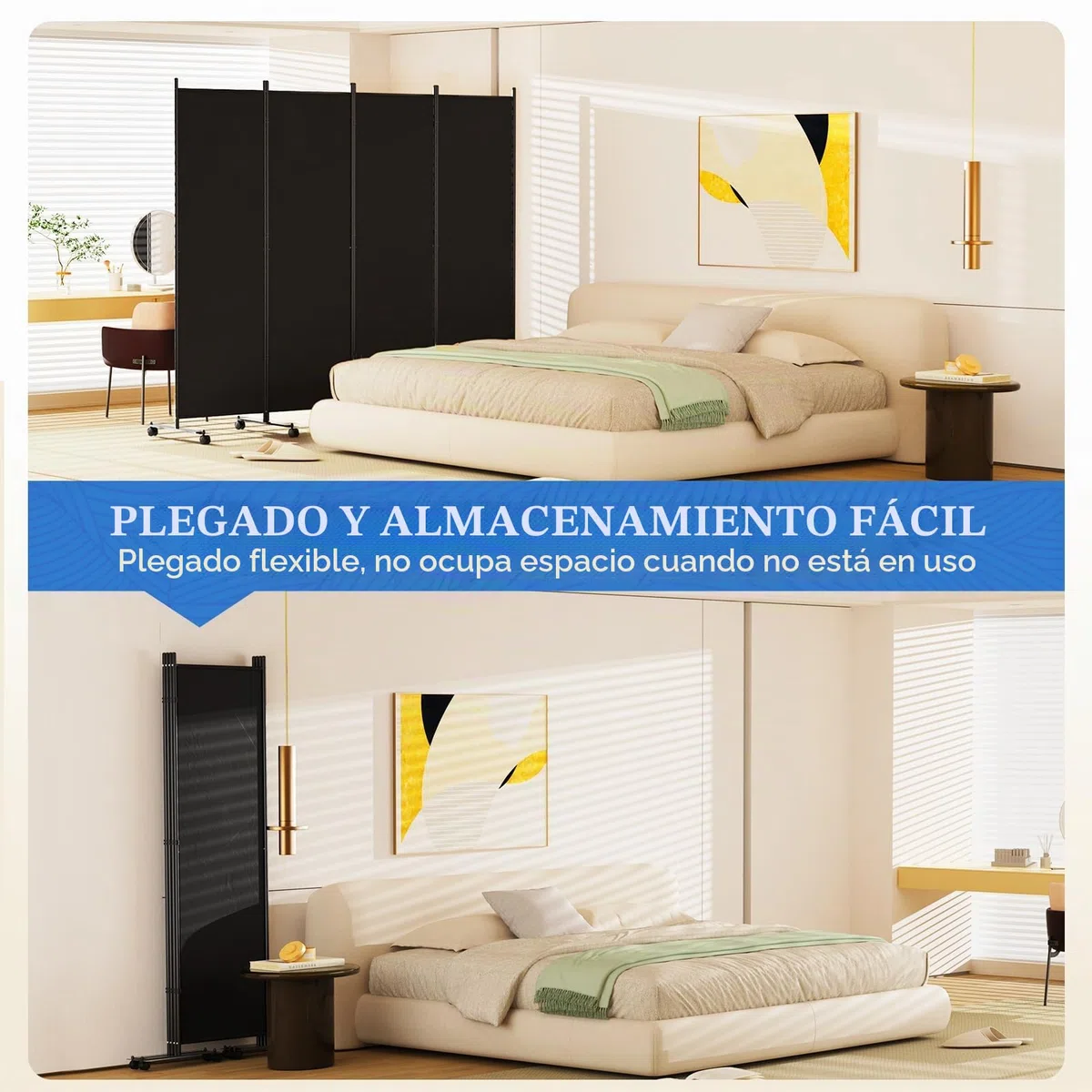 WELDUN Divisor de habitación de 4 paneles de 183 cm, pantallas plegables de privacidad con ruedas bloqueables, división de habitación para separador de habitaciones, separadores de pared de tela