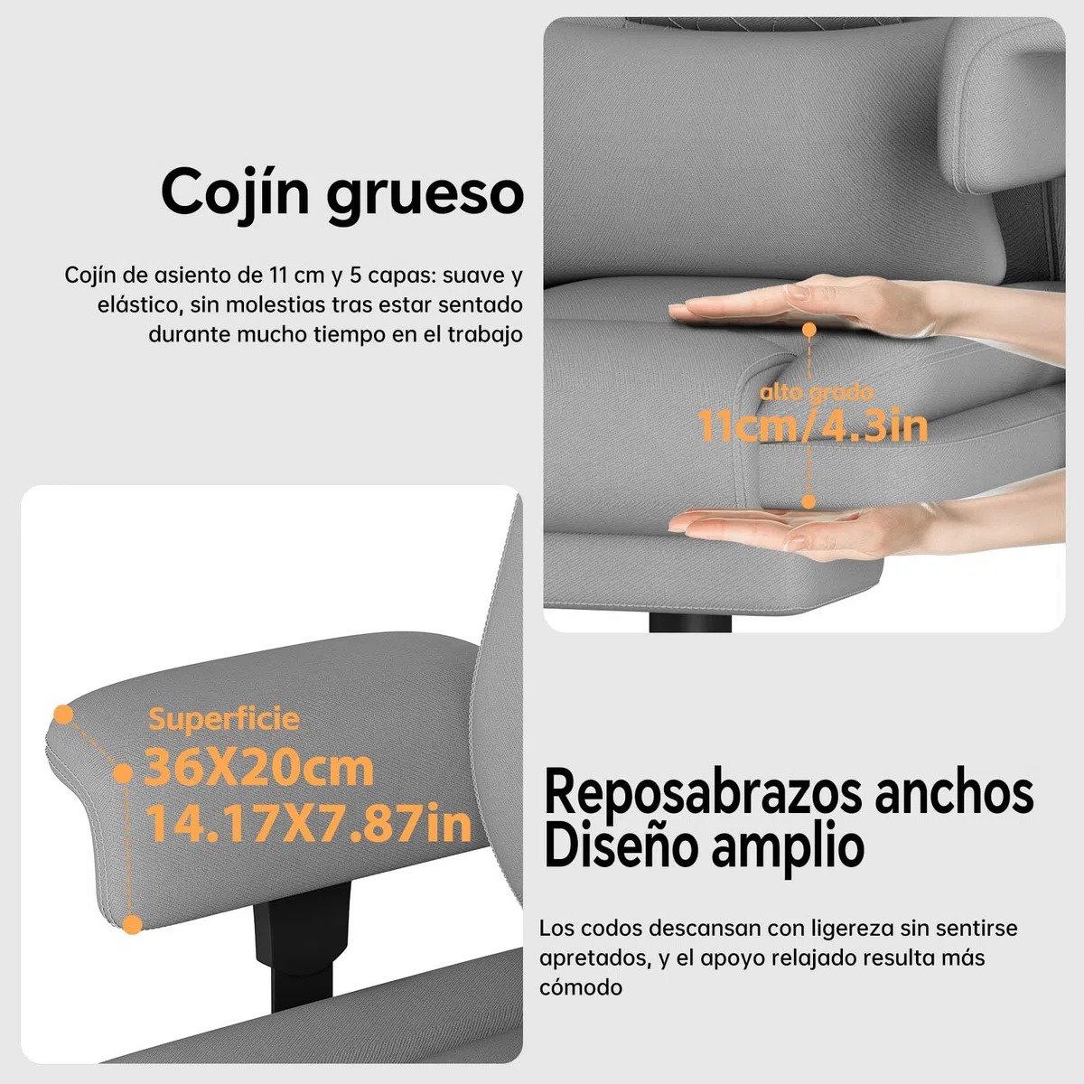 Silla Oficina Ergonomica con Respaldo Alto, Silla Escritorio Ejecutiva 200KG, Silla Gaming de Asiento Ancho Reposapiés Soporte Lumbar, Silla Escritorio Reclinable Reposabrazos Elevables, Gris