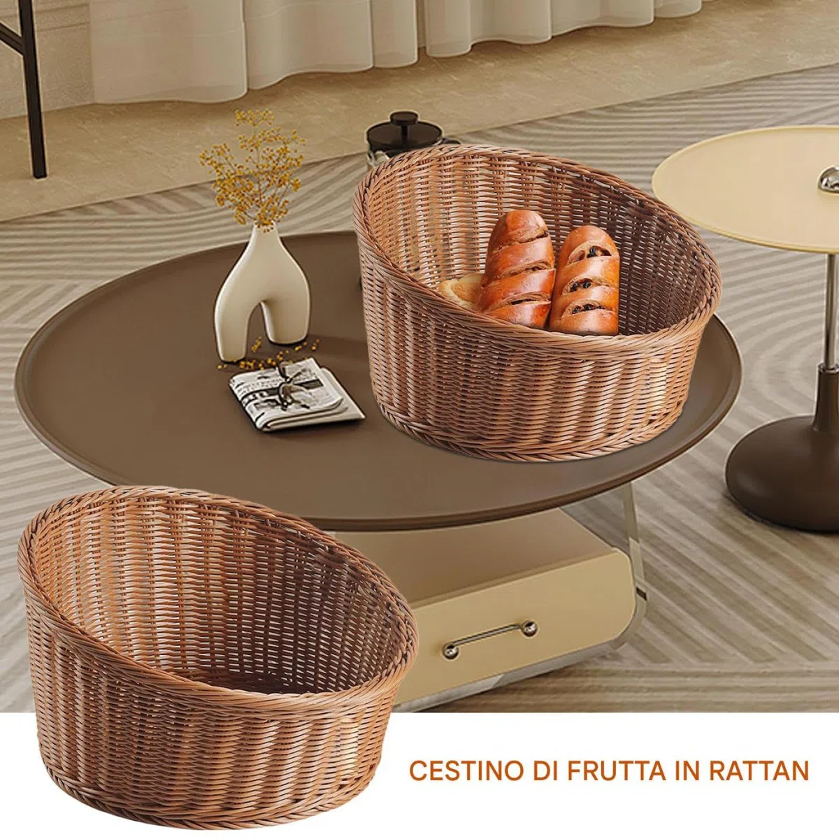 Cesta De Pan bandeja organizadora portafrutas imitación ratán aperitivos | Cesta De Mimbre Para Servir Pan mesa mostrador verduras y pasteles restaurante picnic panadería